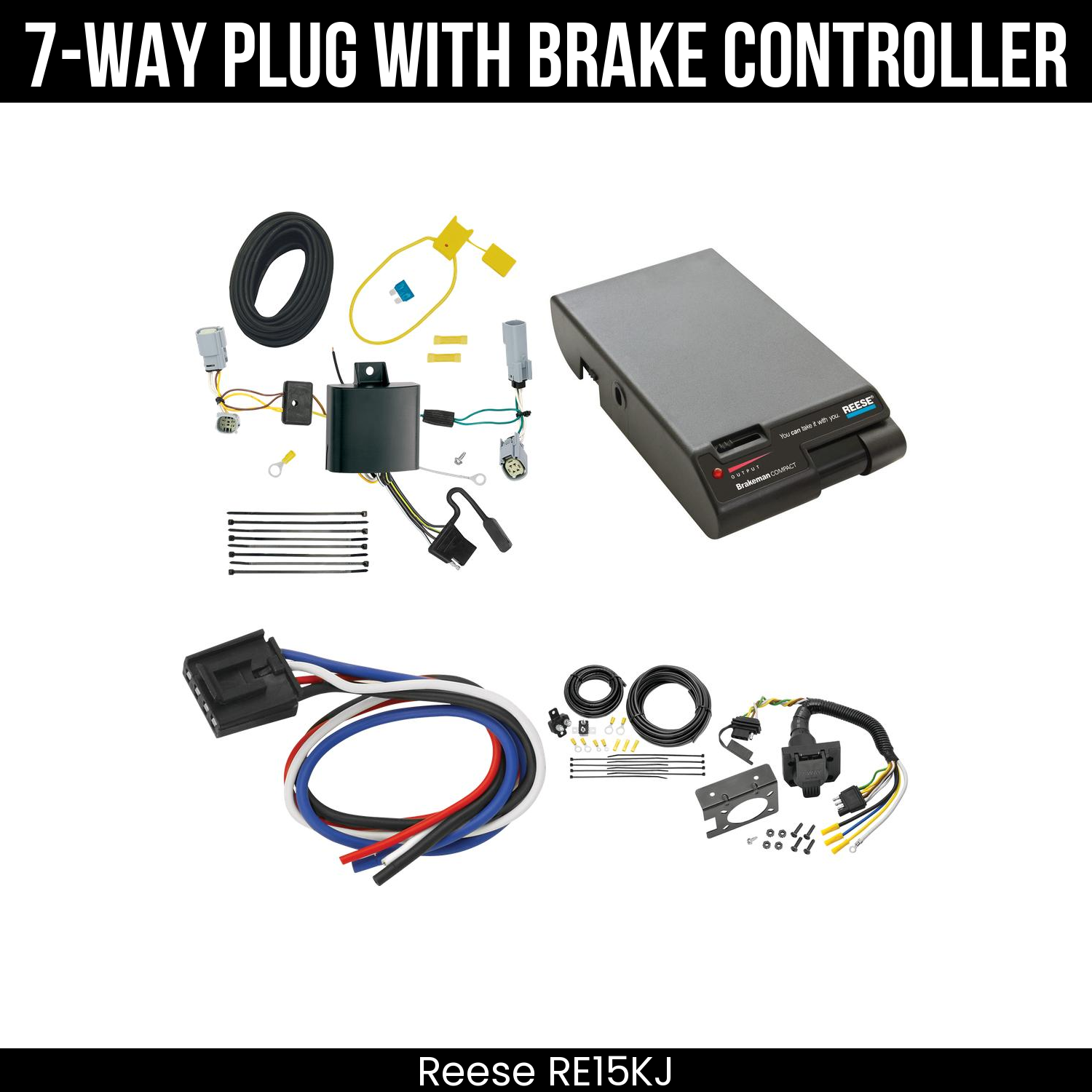 Trailer Wiring 7-Way Plug w/ Bracket , Reese Brakeman Brake Control