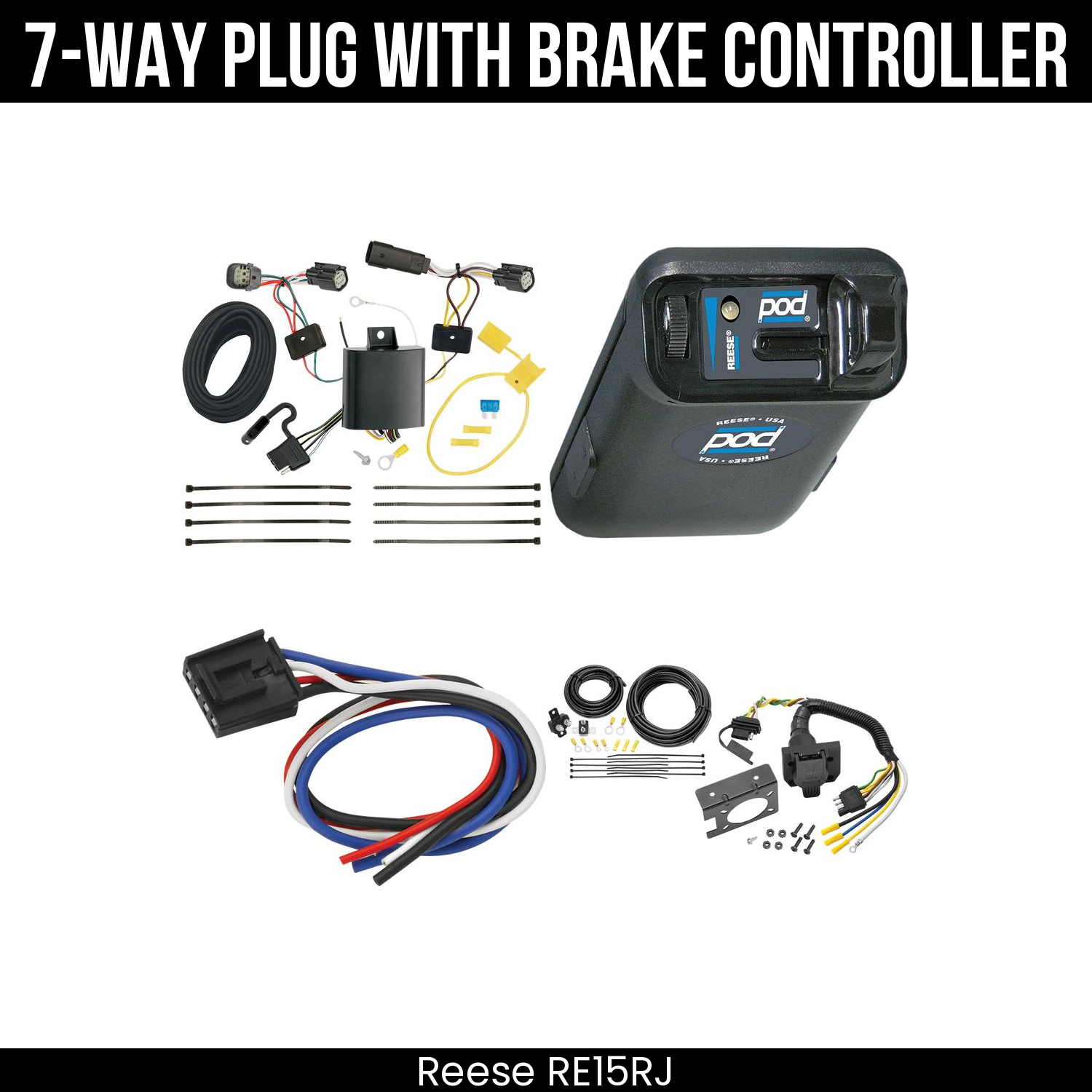 Trailer Wiring 7-Way Plug w/ Bracket , Reese POD Brake Control