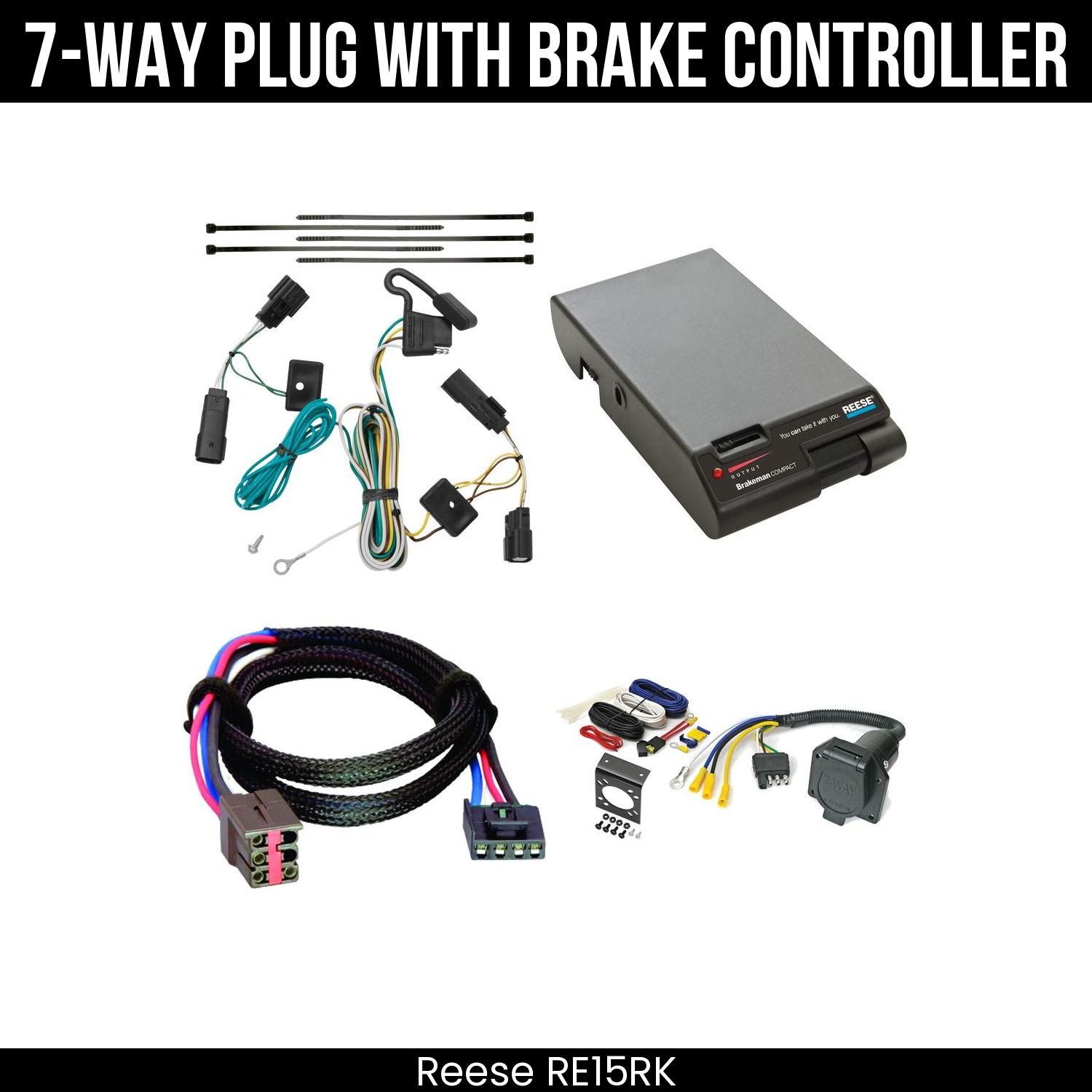 Trailer Wiring 7-Way Economy Plug w/ Bracket , Reese Brakeman Brake Control