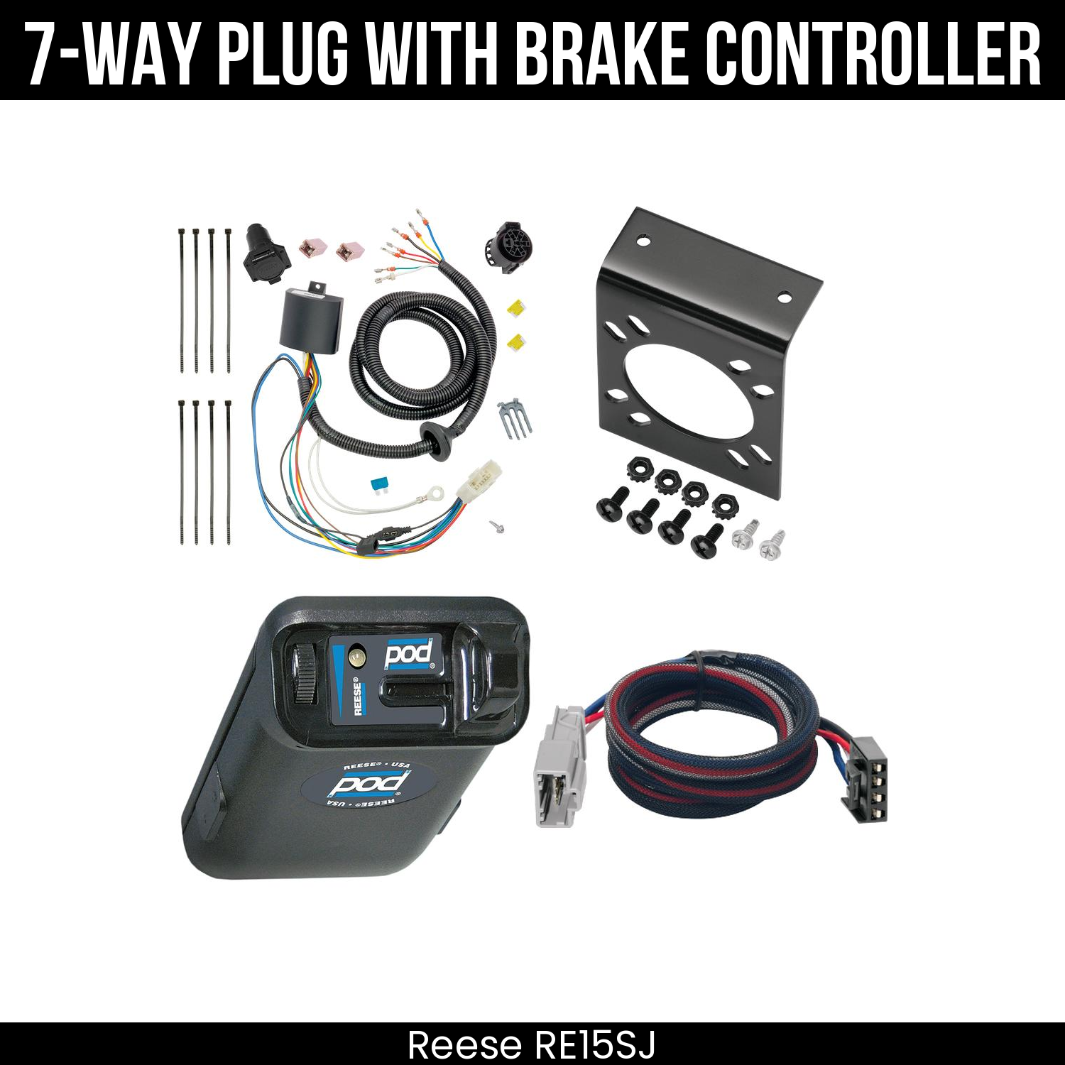 Trailer Wiring 7-Way Plug w/ Bracket , Reese POD Brake Control