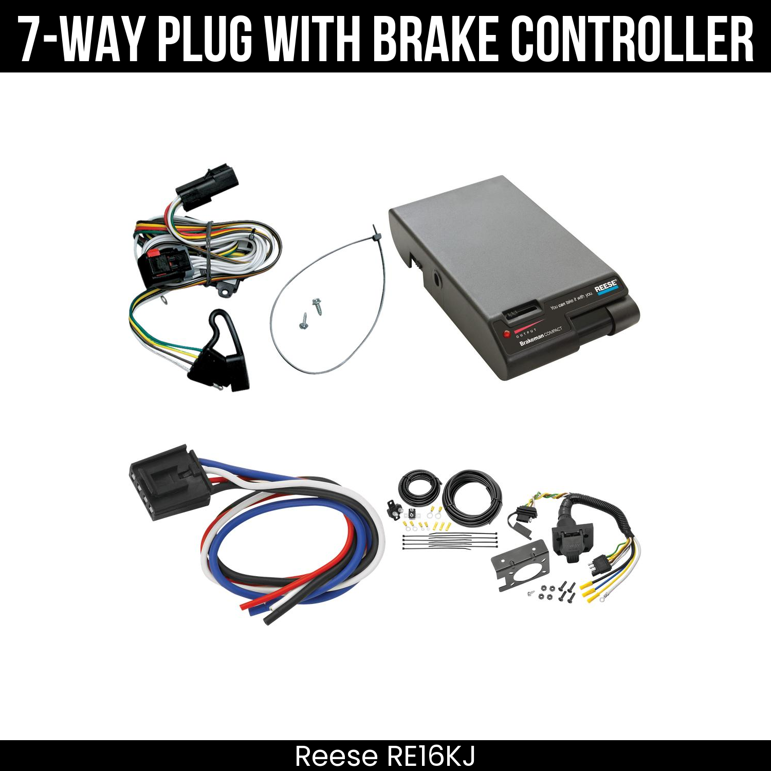 Trailer Wiring 7-Way Plug w/ Bracket , Reese Brakeman Brake Control
