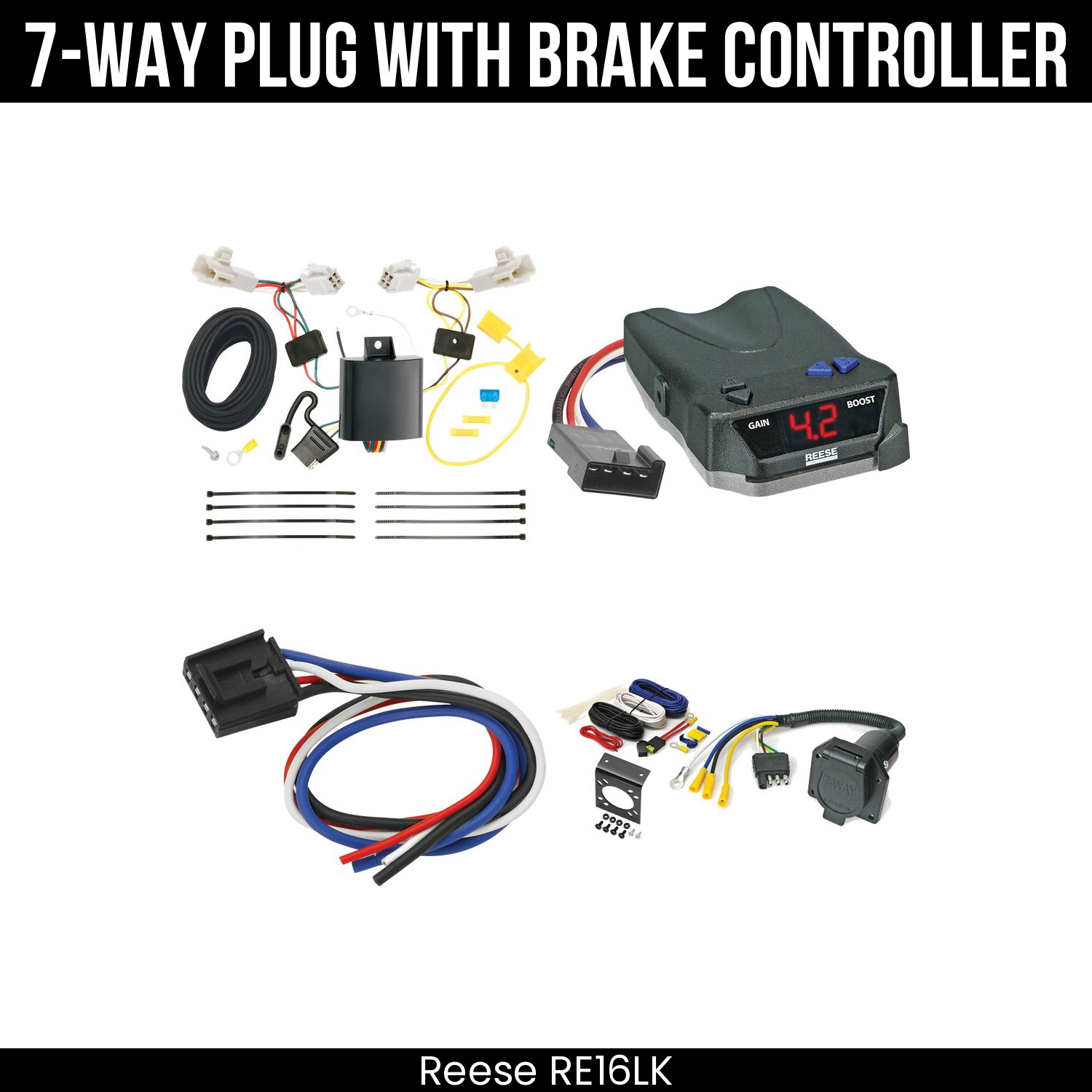 Trailer Wiring 7-Way Economy Plug w/ Bracket , Reese Brake EVN Control