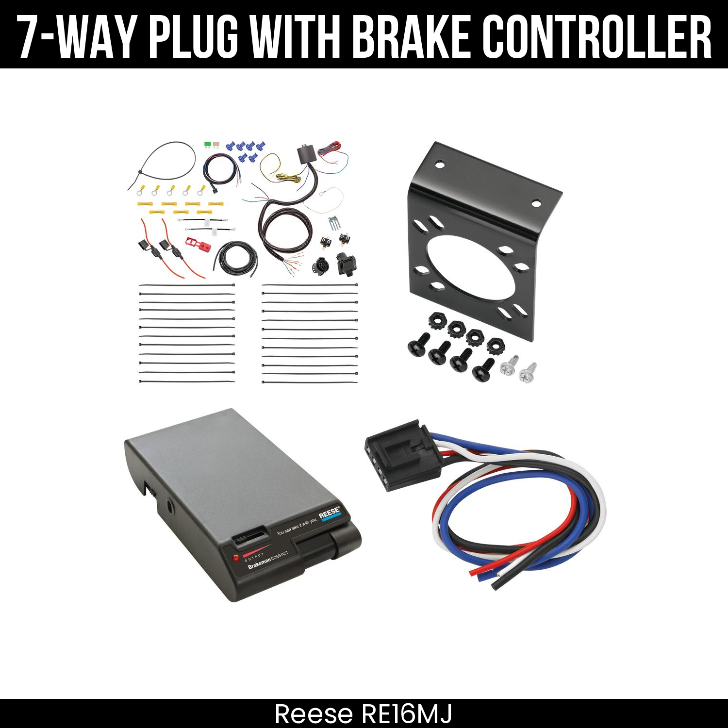 Trailer Wiring 7-Way Plug w/ Bracket , Reese Brakeman Brake Control