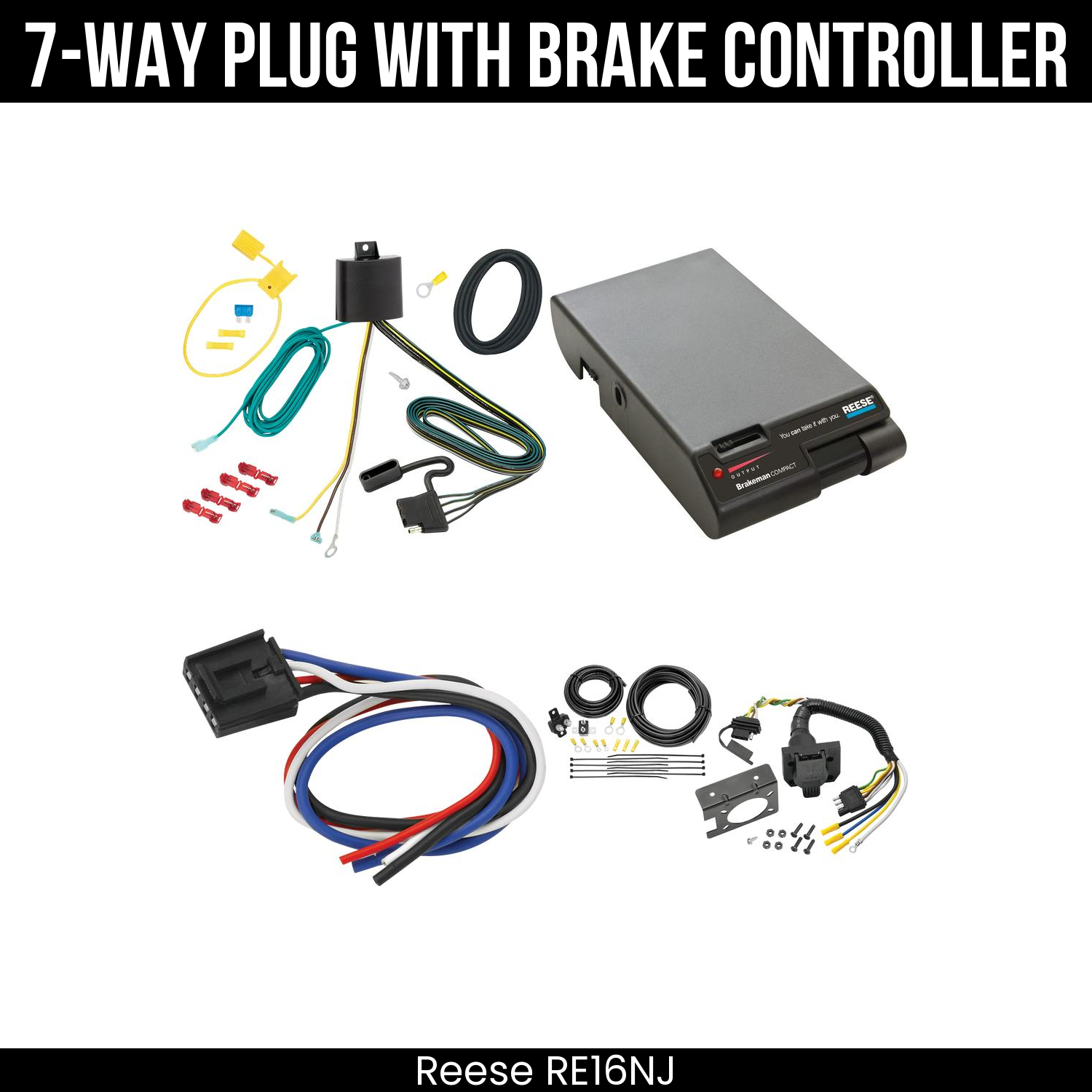 Trailer Wiring 7-Way Plug w/ Bracket , Reese Brakeman Brake Control