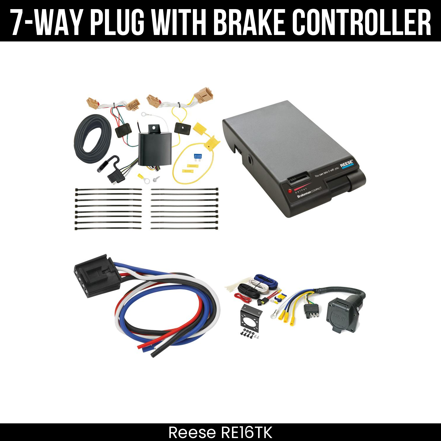 Trailer Wiring 7-Way Economy Plug w/ Bracket , Reese Brakeman Brake Control