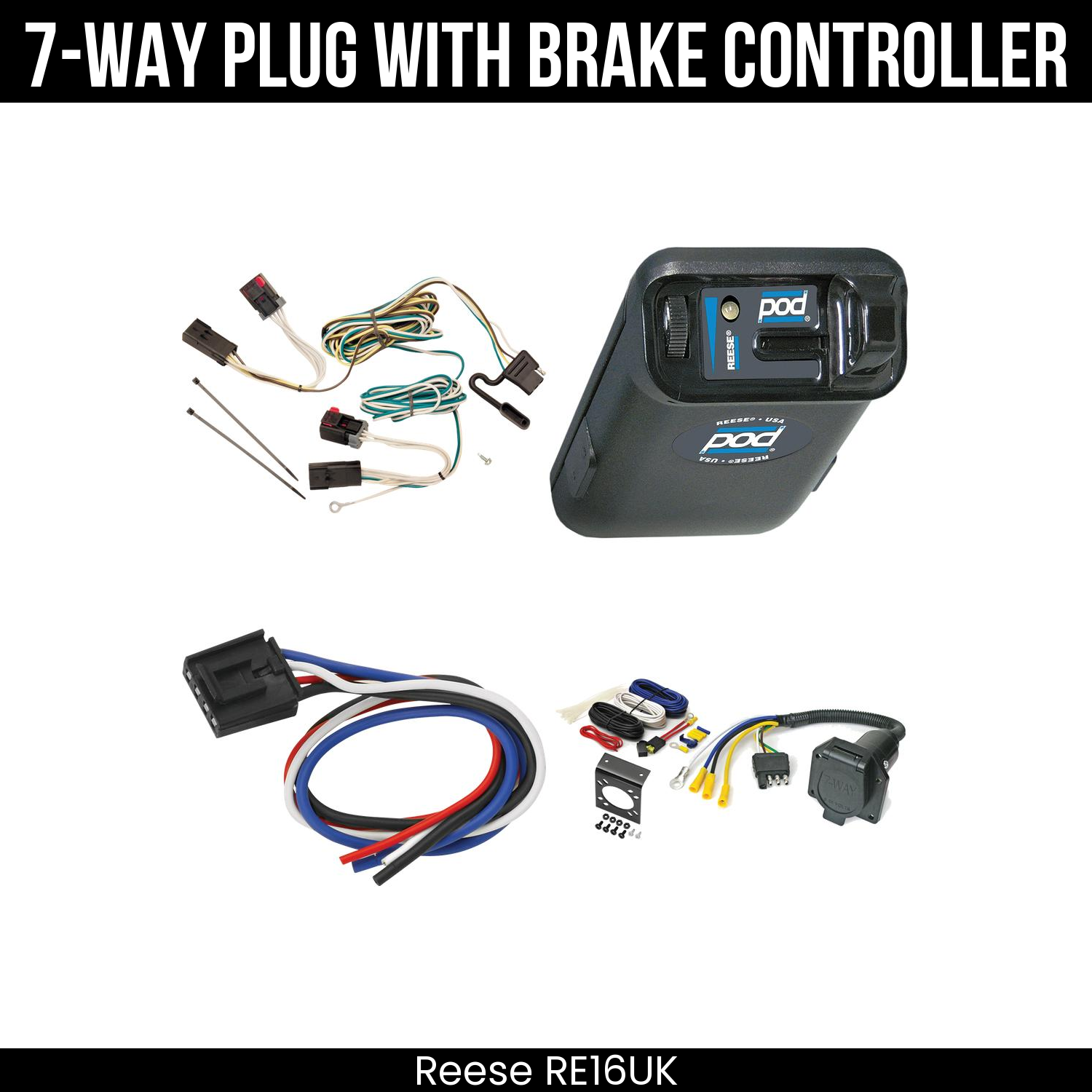 Trailer Wiring 7-Way Economy Plug w/ Bracket , Reese POD Brake Control