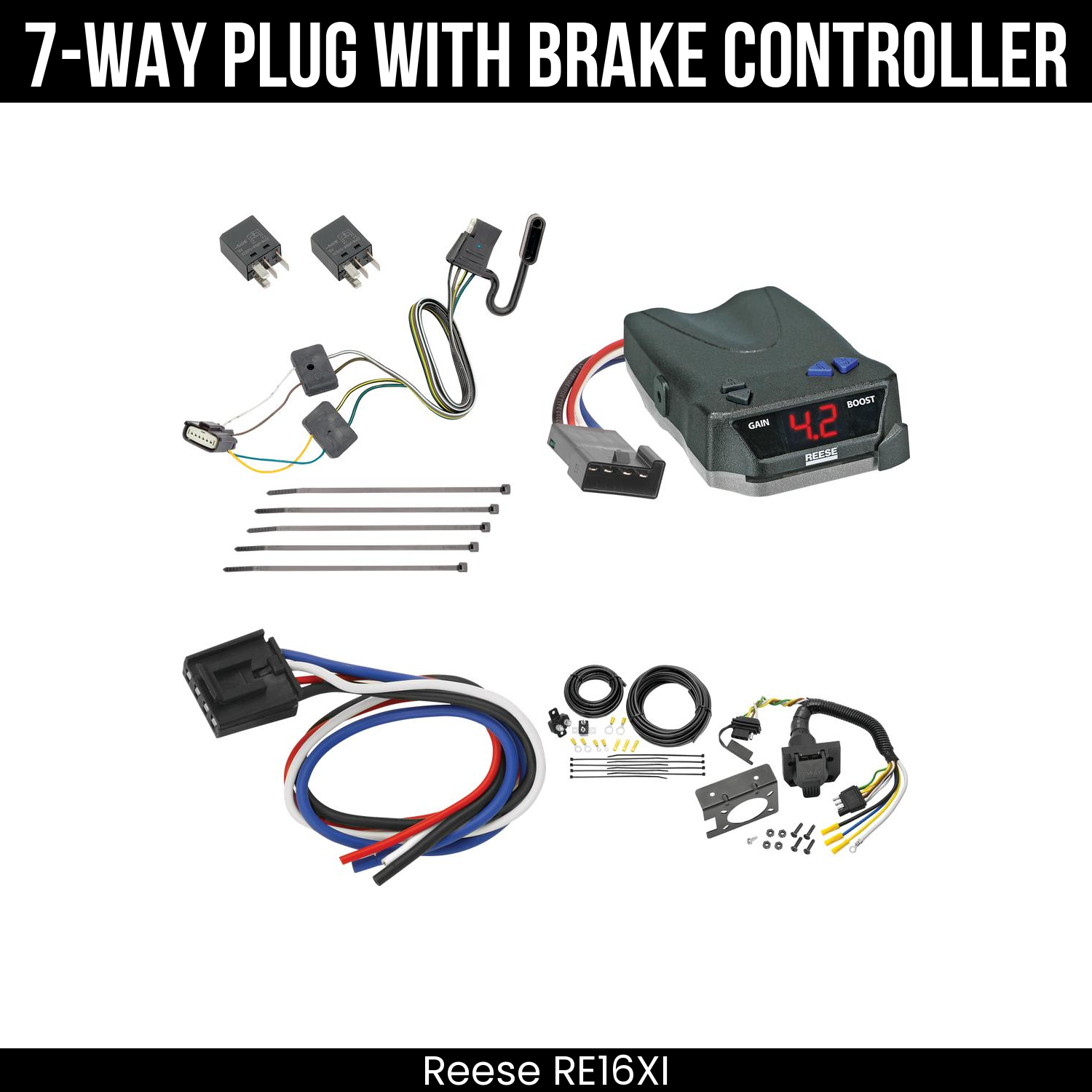 Trailer Wiring 7-Way Plug w/ Bracket , Reese Brake EVN Control