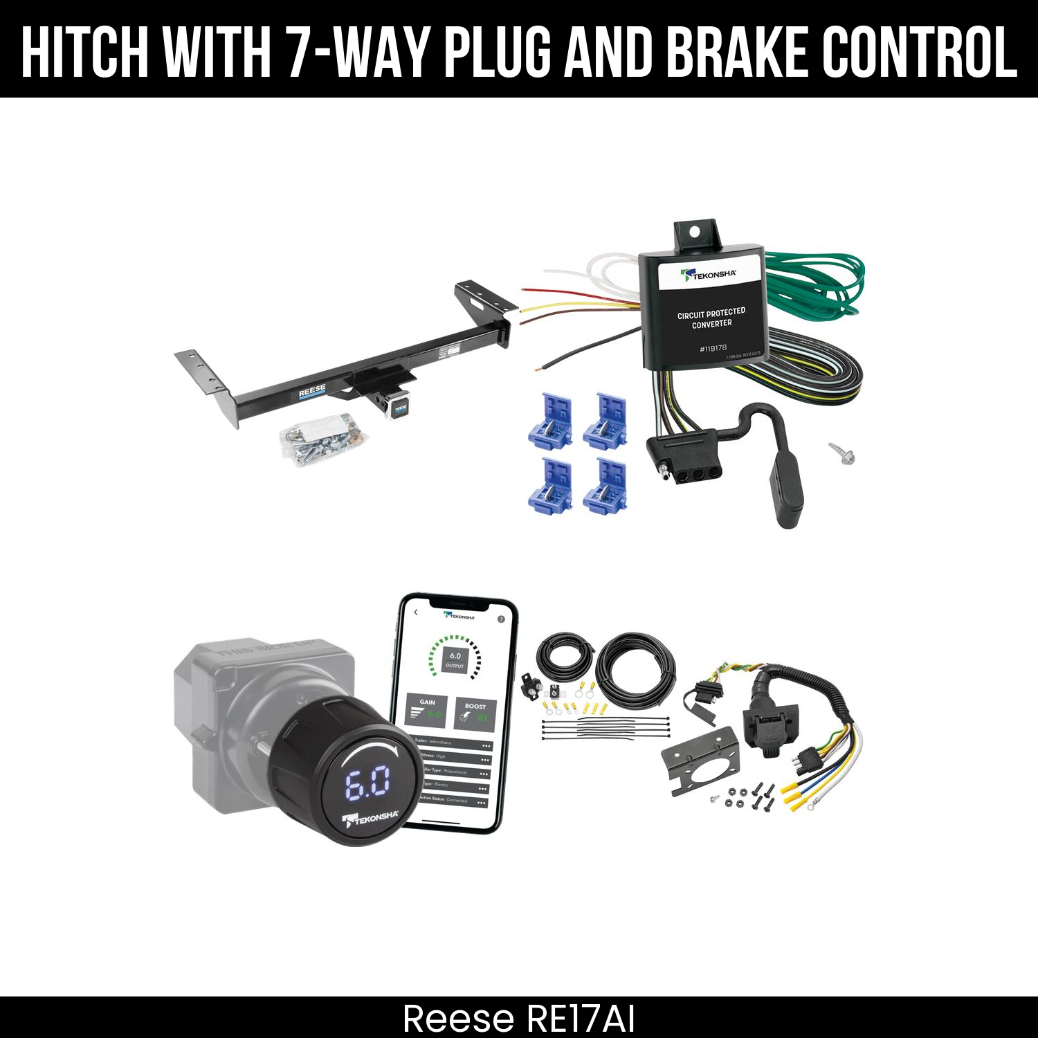 Reese RE17AI Hitch With 7 Way Plug And Brake Control Bundle Featureimg