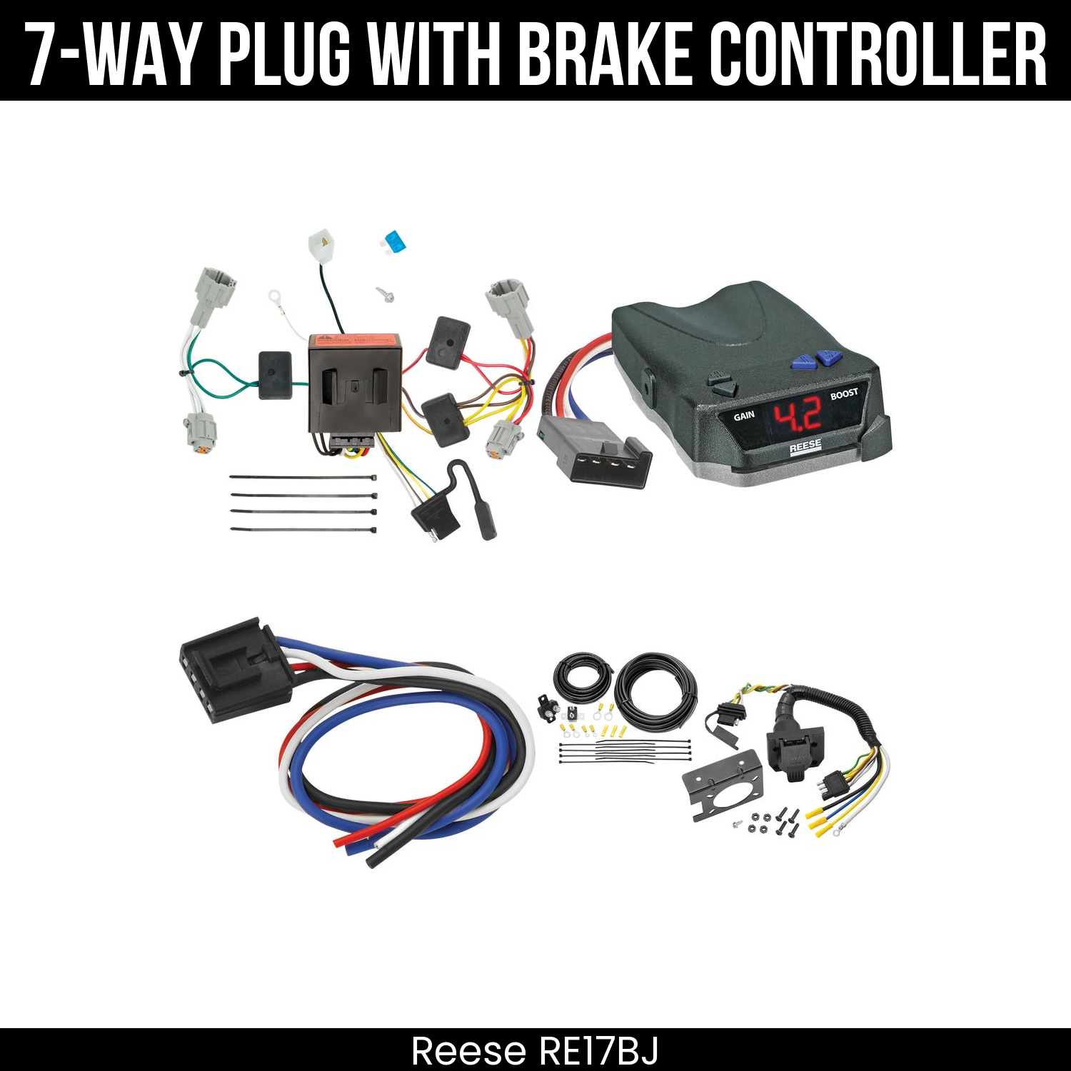 Trailer Wiring 7-Way Plug w/ Bracket , Reese Brake EVN Control