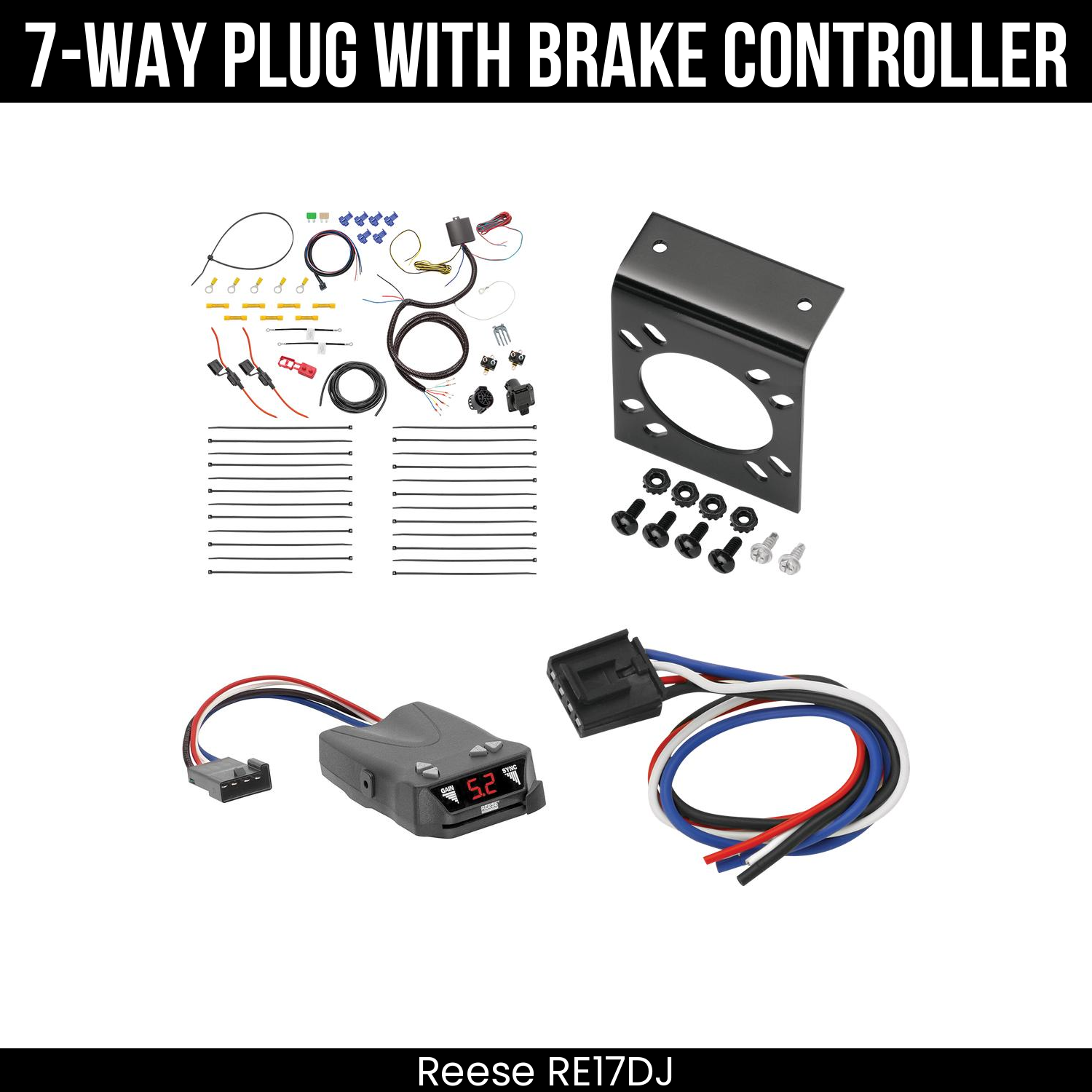 Trailer Wiring 7-Way Plug w/ Bracket , Reese Brakeman IV Brake Control
