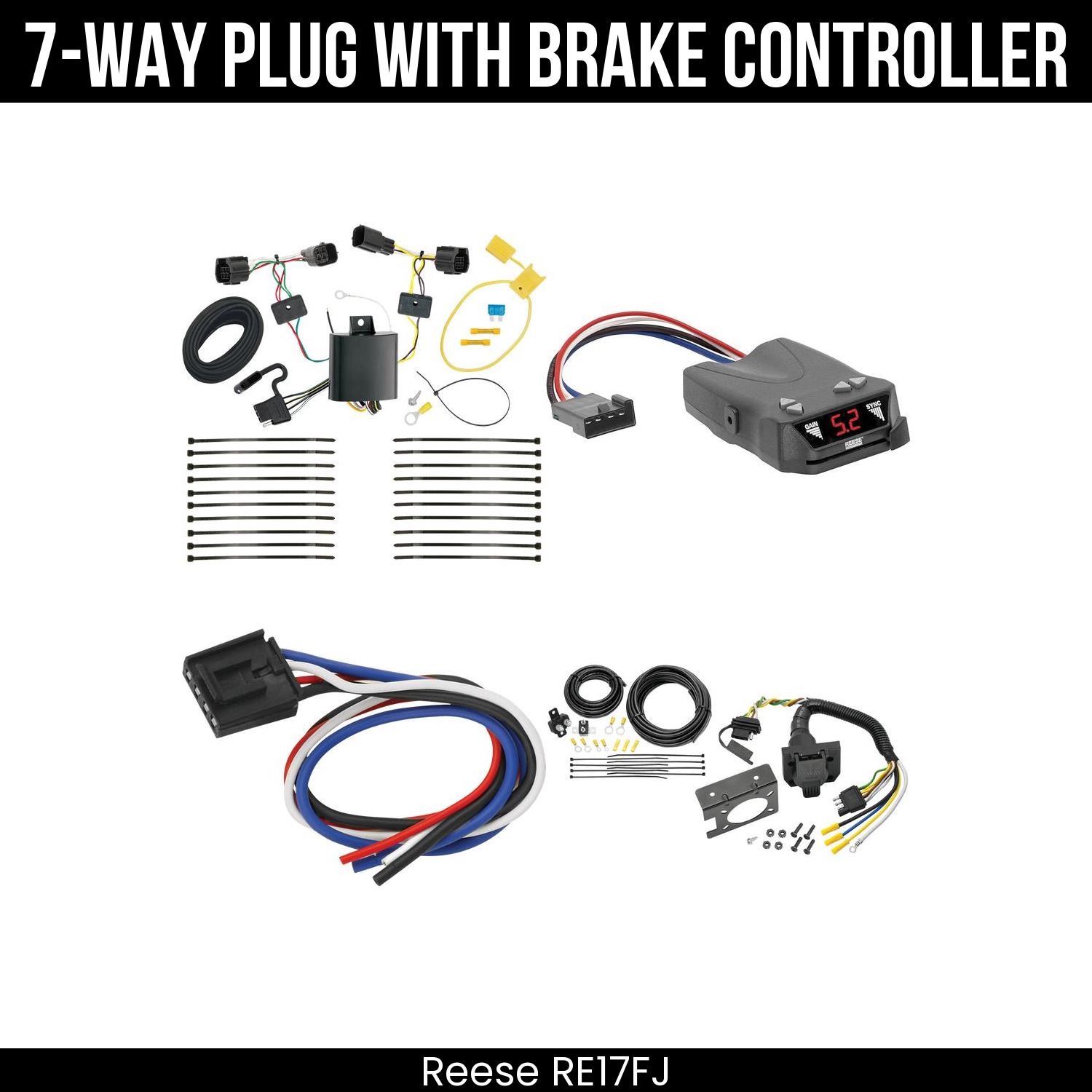 Trailer Wiring 7-Way Plug w/ Bracket , Reese Brakeman IV Brake Control