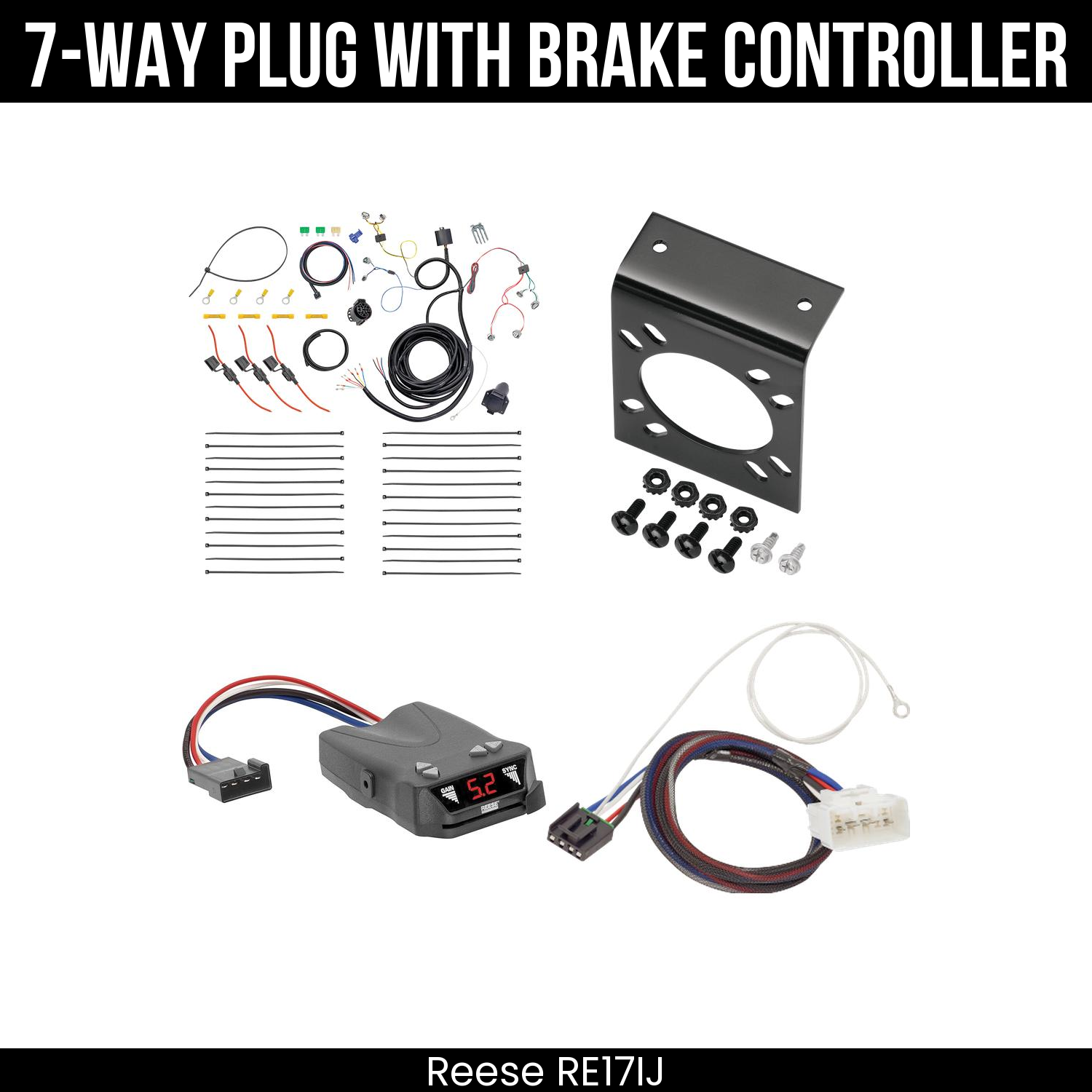 Trailer Wiring 7-Way Plug w/ Bracket , Reese Brakeman IV Brake Control