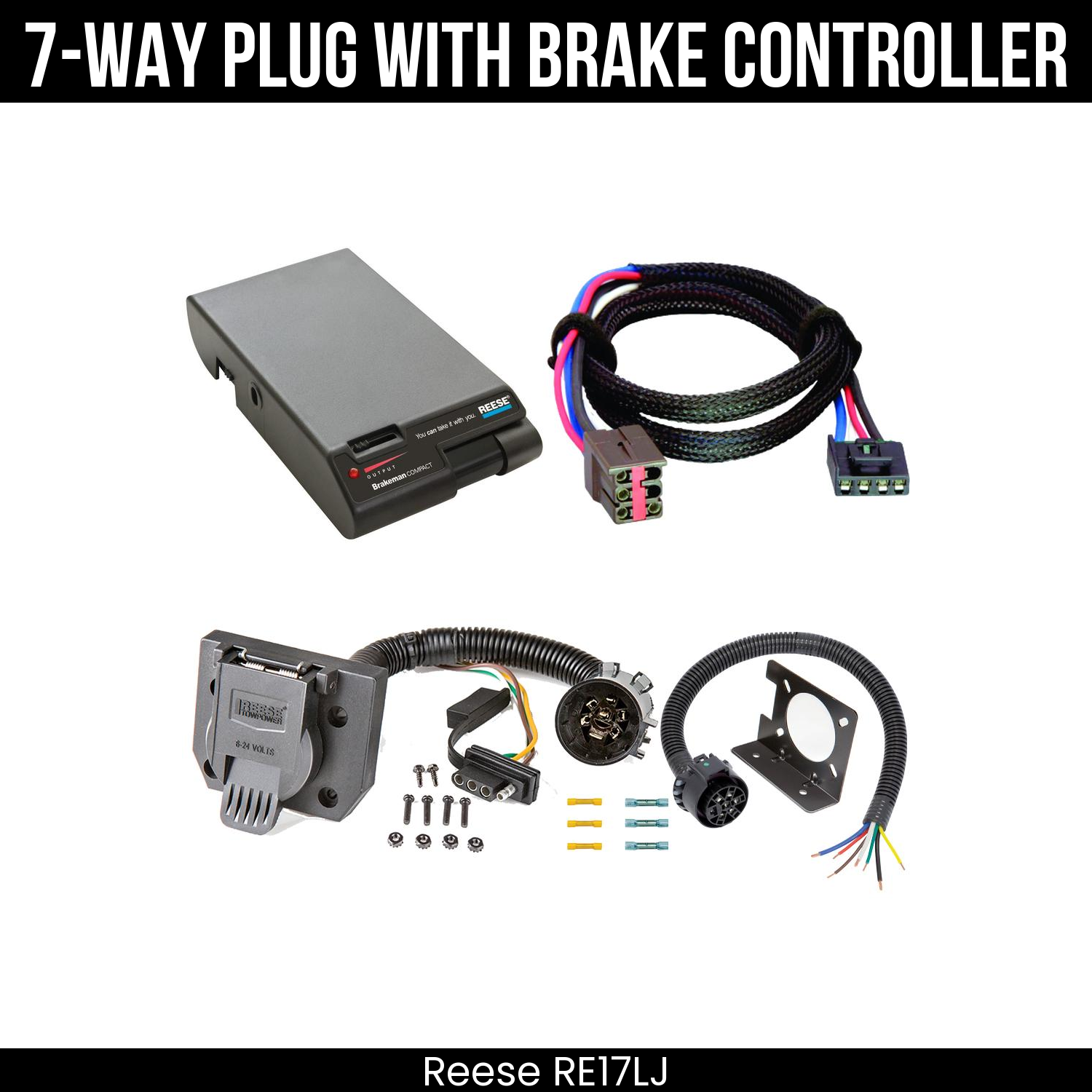 Trailer Wiring 7-Way Plug w/ Bracket , Reese Brakeman Brake Control