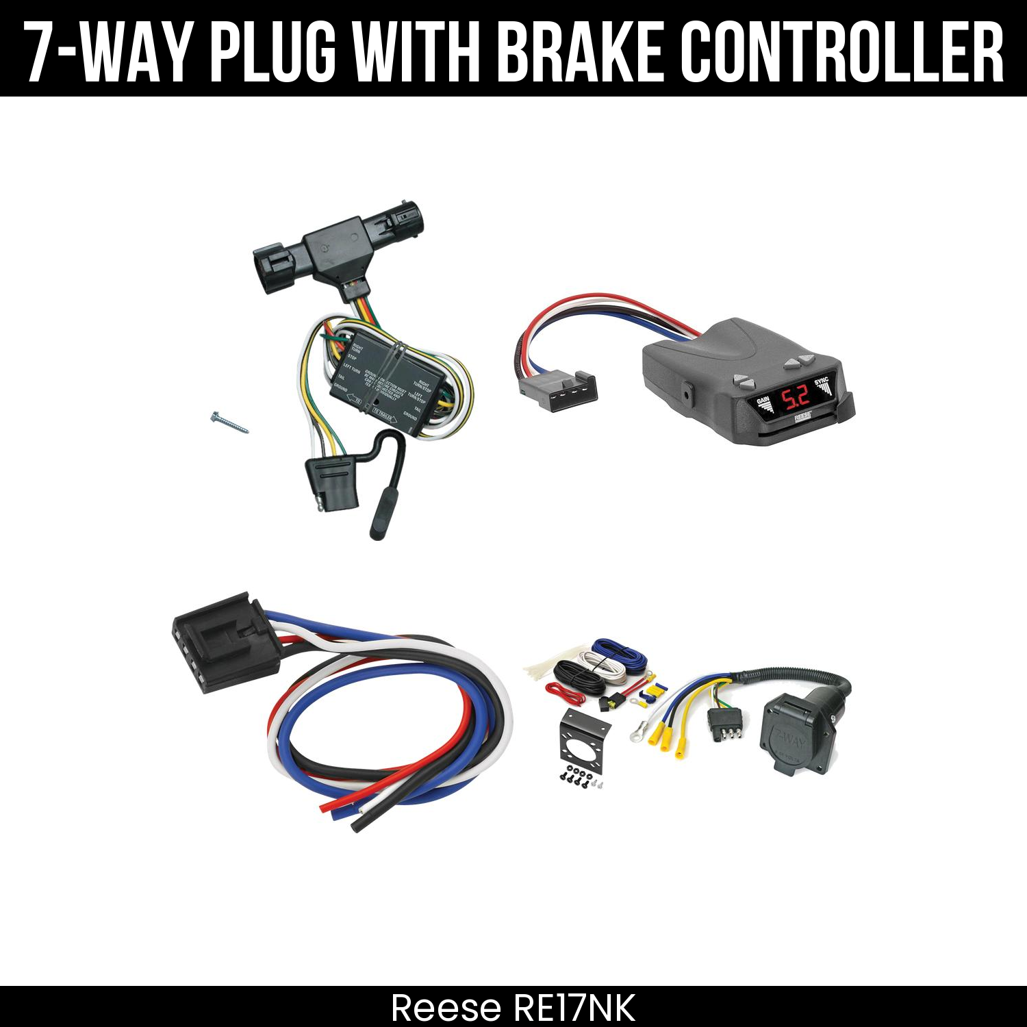 Trailer Wiring 7-Way Economy Plug w/ Bracket , Reese Brakeman IV Brake Control