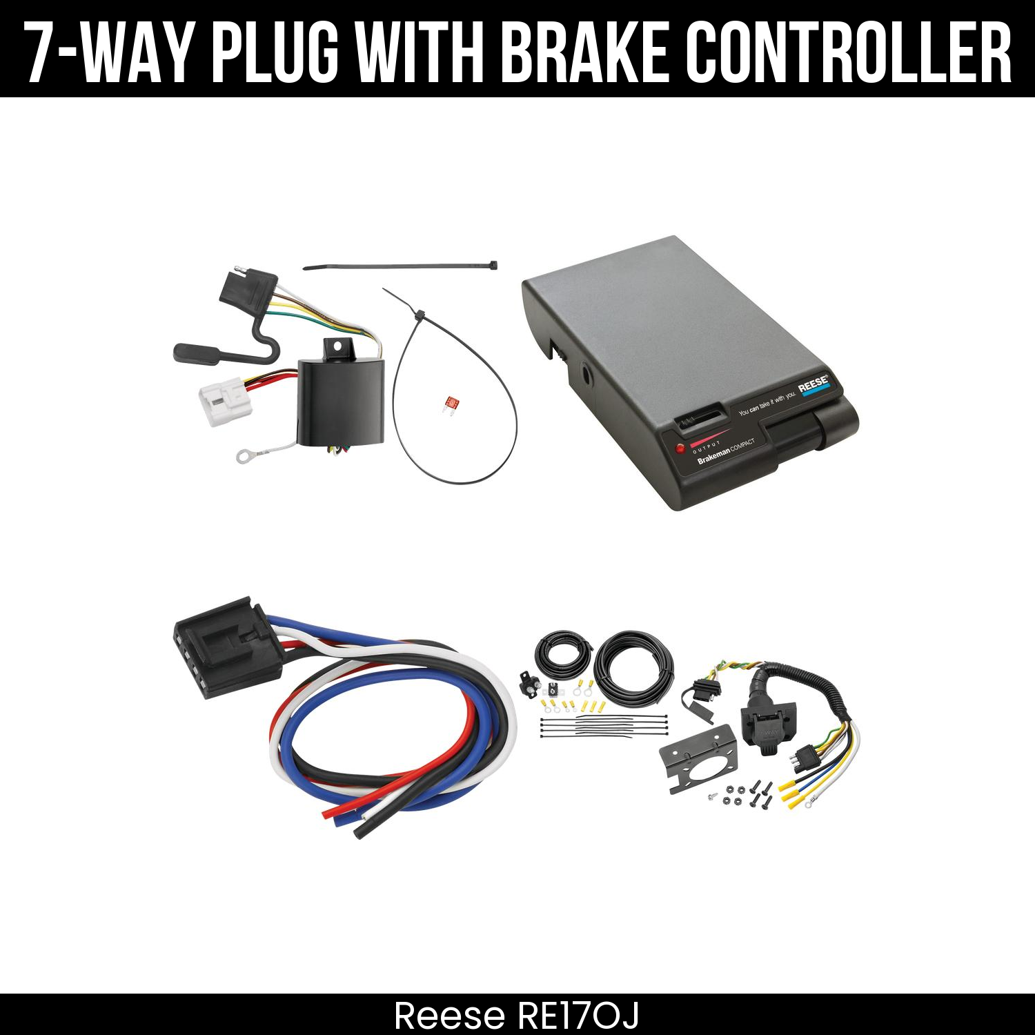 Trailer Wiring 7-Way Plug w/ Bracket , Reese Brakeman Brake Control