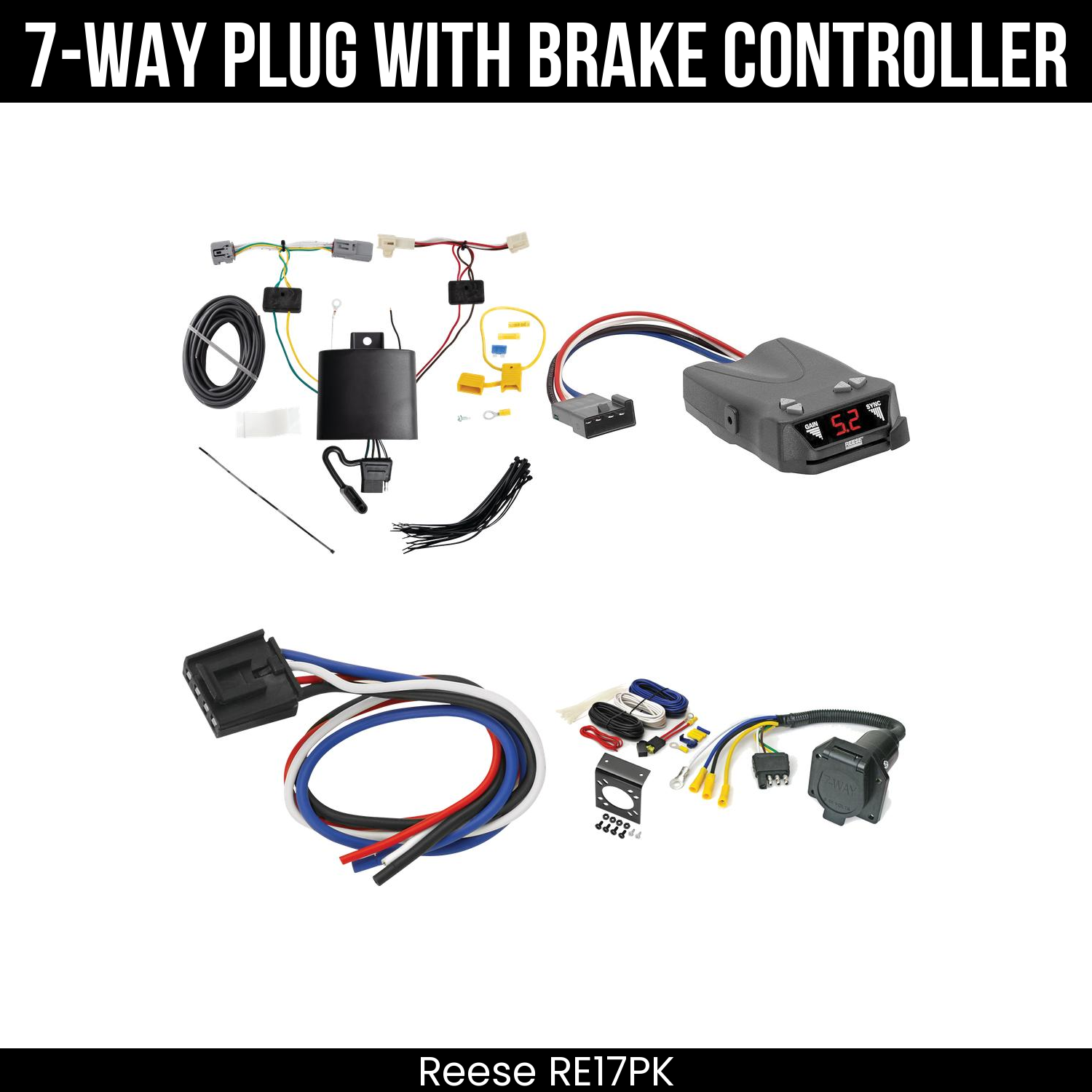 Trailer Wiring 7-Way Economy Plug w/ Bracket , Reese Brakeman IV Brake Control