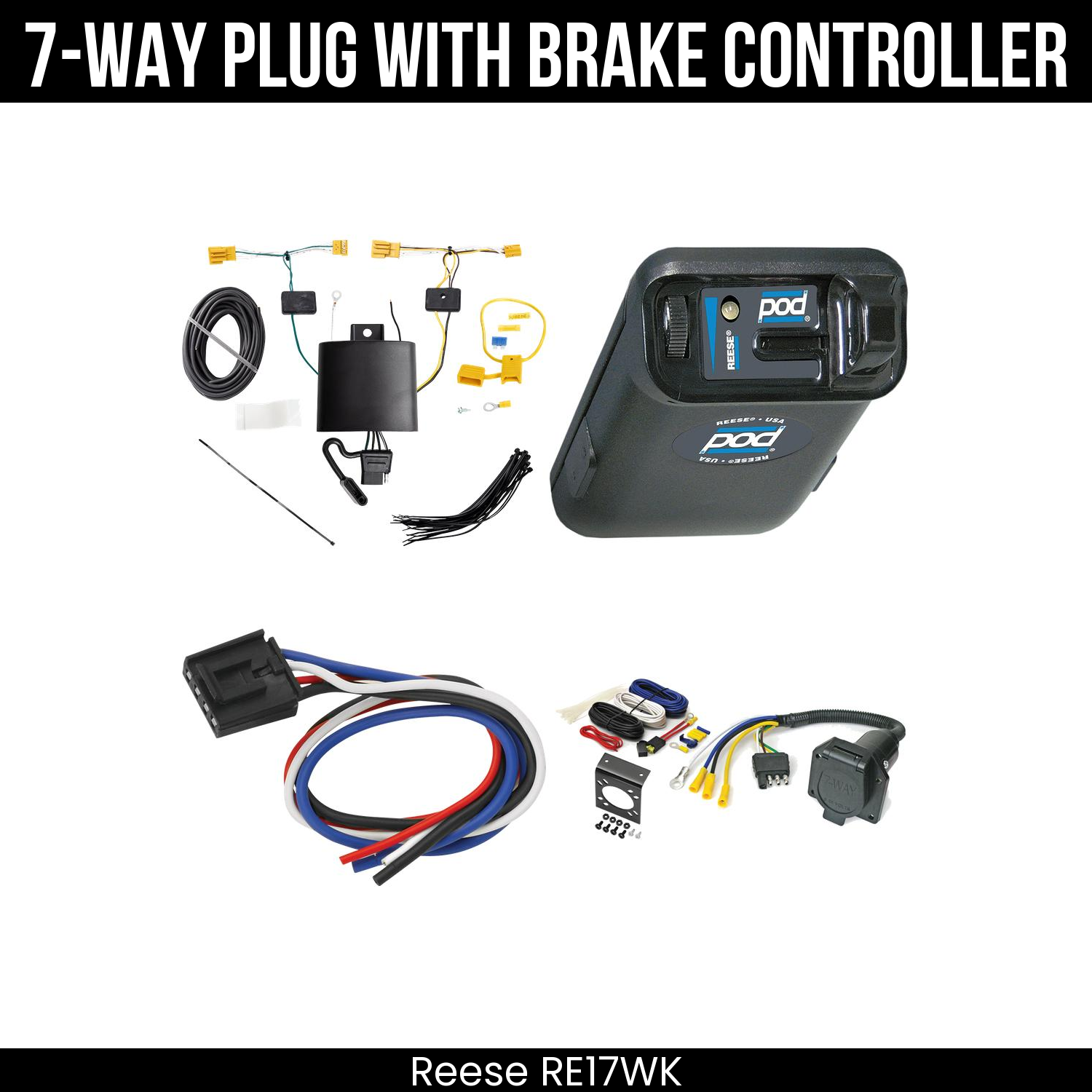 Trailer Wiring 7-Way Economy Plug w/ Bracket , Reese POD Brake Control