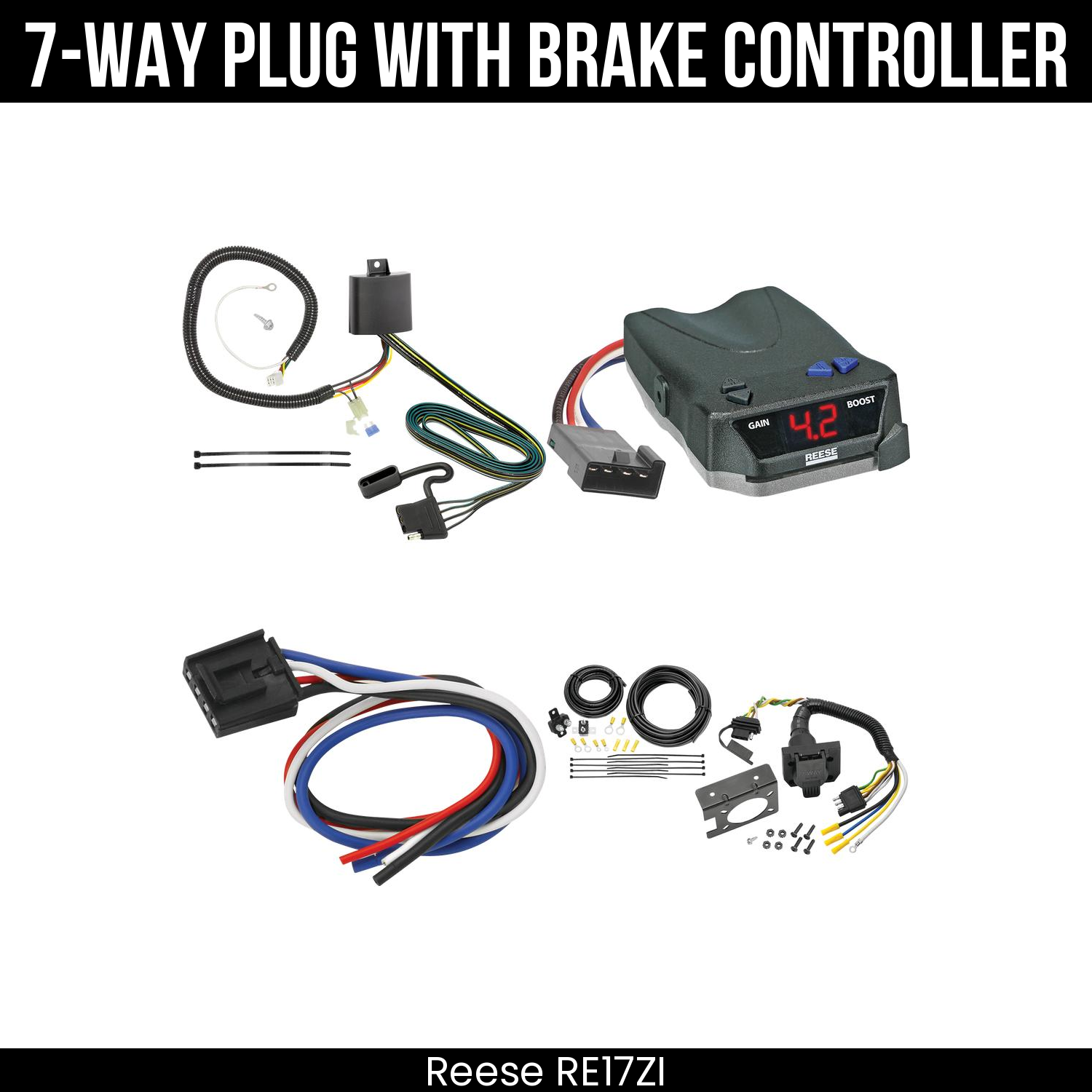 Trailer Wiring 7-Way Plug w/ Bracket , Reese Brake EVN Control