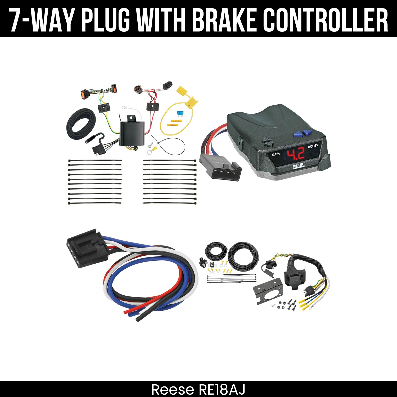 Trailer Wiring 7-Way Plug w/ Bracket , Reese Brake EVN Control