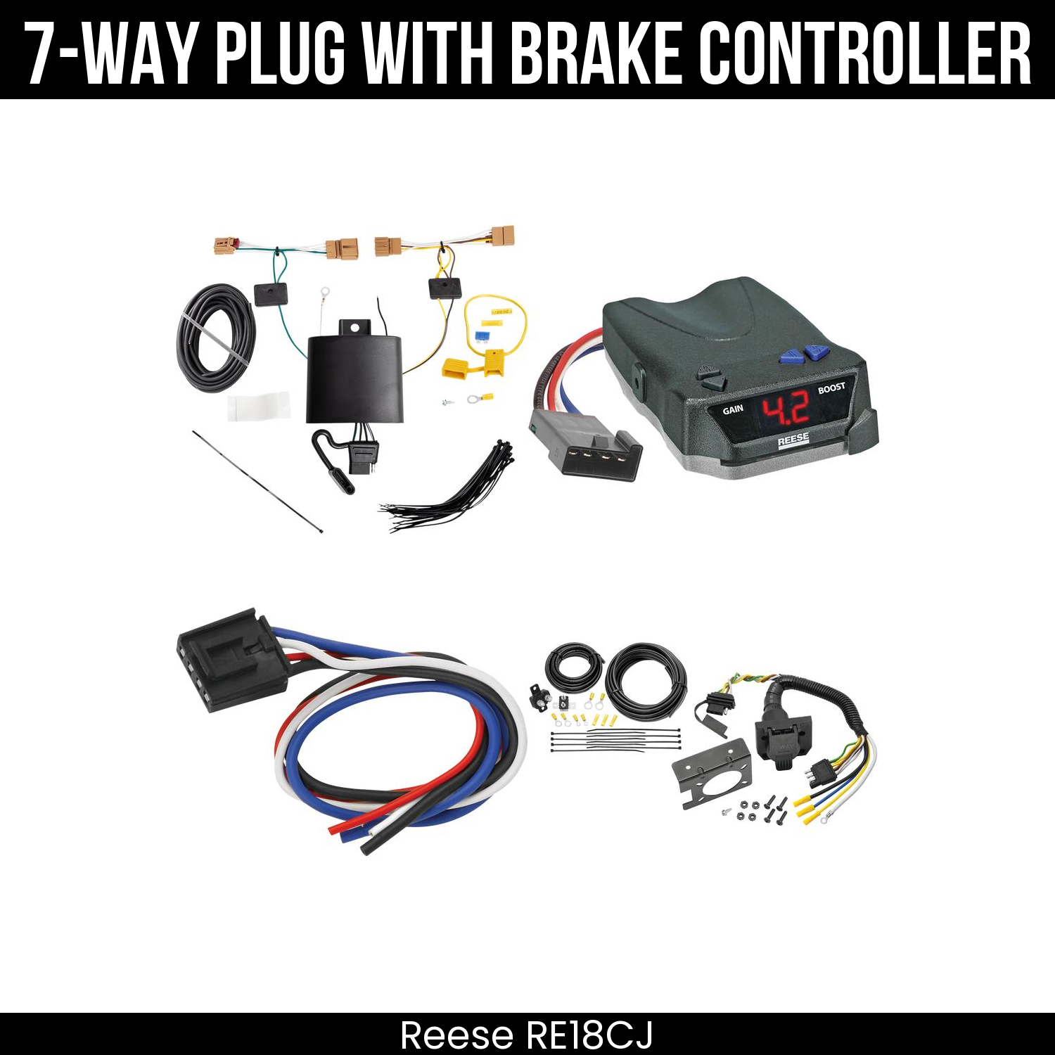 Trailer Wiring 7-Way Plug w/ Bracket , Reese Brake EVN Control