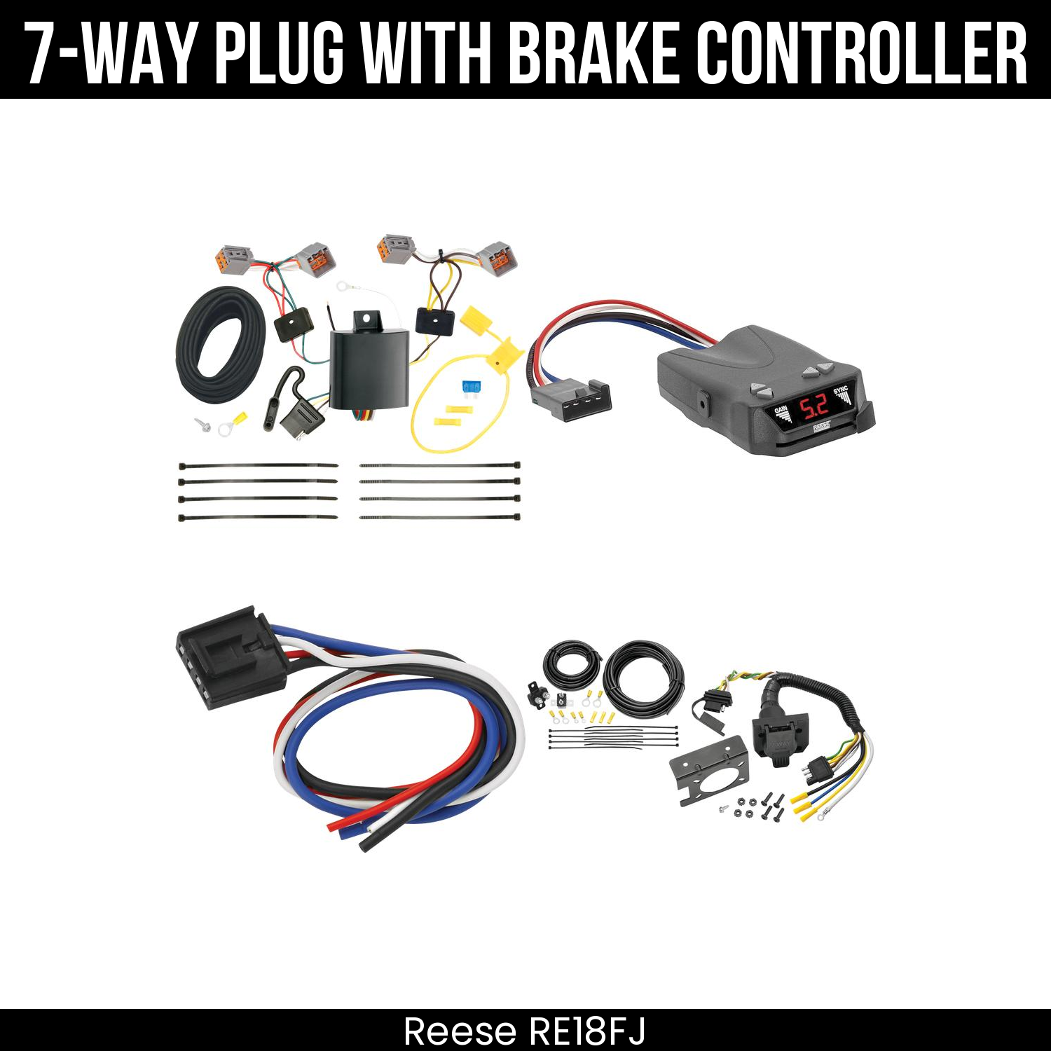 Trailer Wiring 7-Way Plug w/ Bracket , Reese Brakeman IV Brake Control