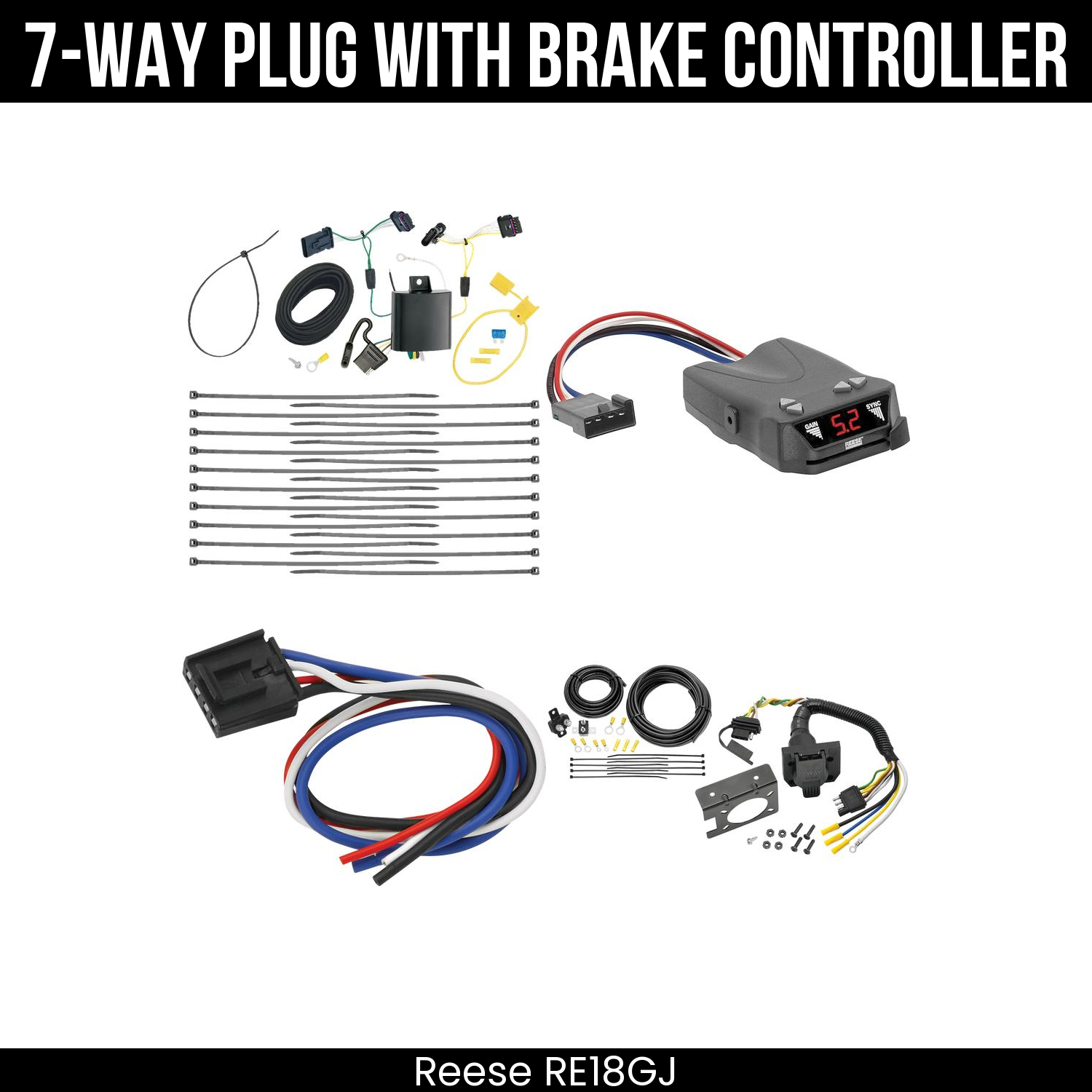 Trailer Wiring 7-Way Plug w/ Bracket , Reese Brakeman IV Brake Control