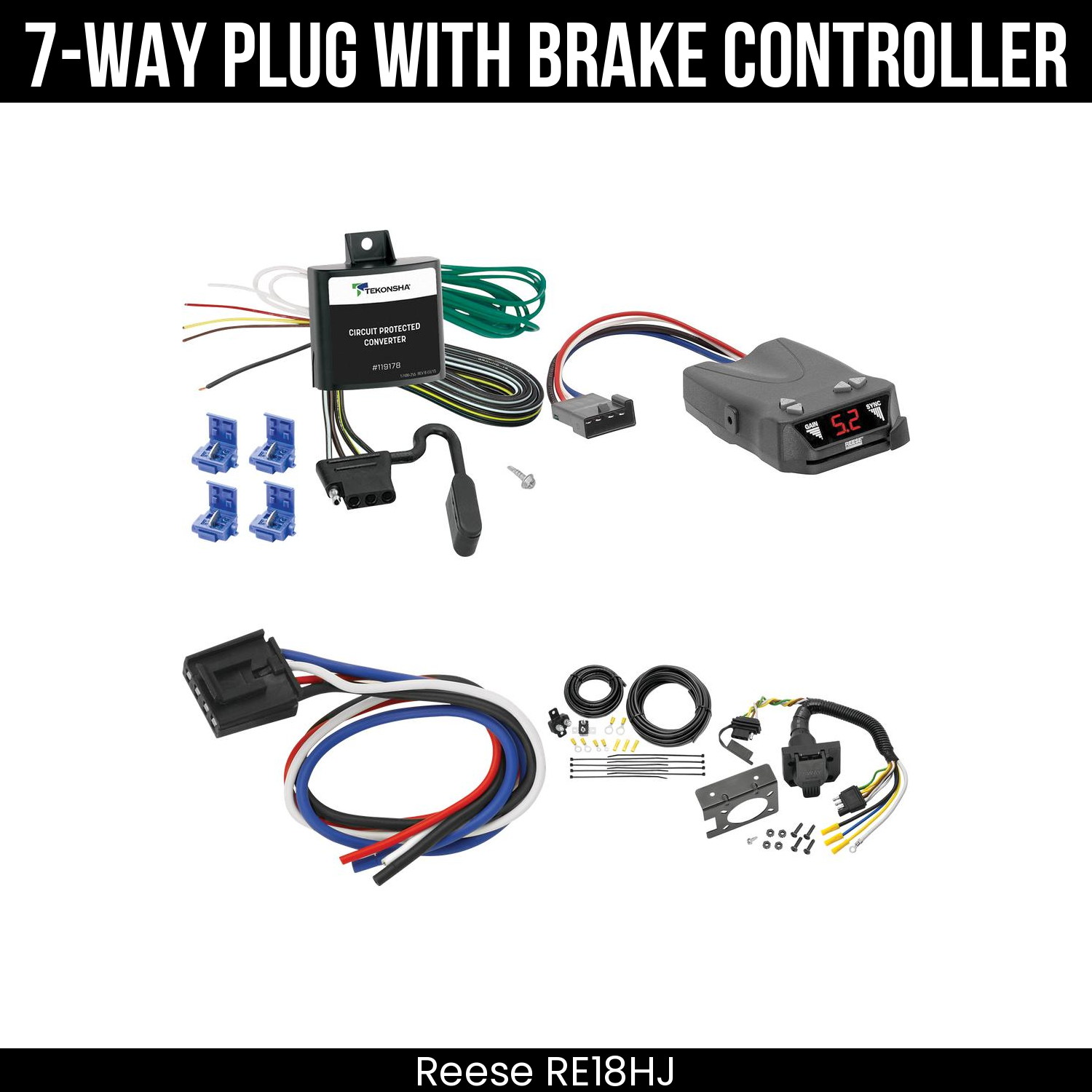 Trailer Wiring 7-Way Plug w/ Bracket , Reese Brakeman IV Brake Control