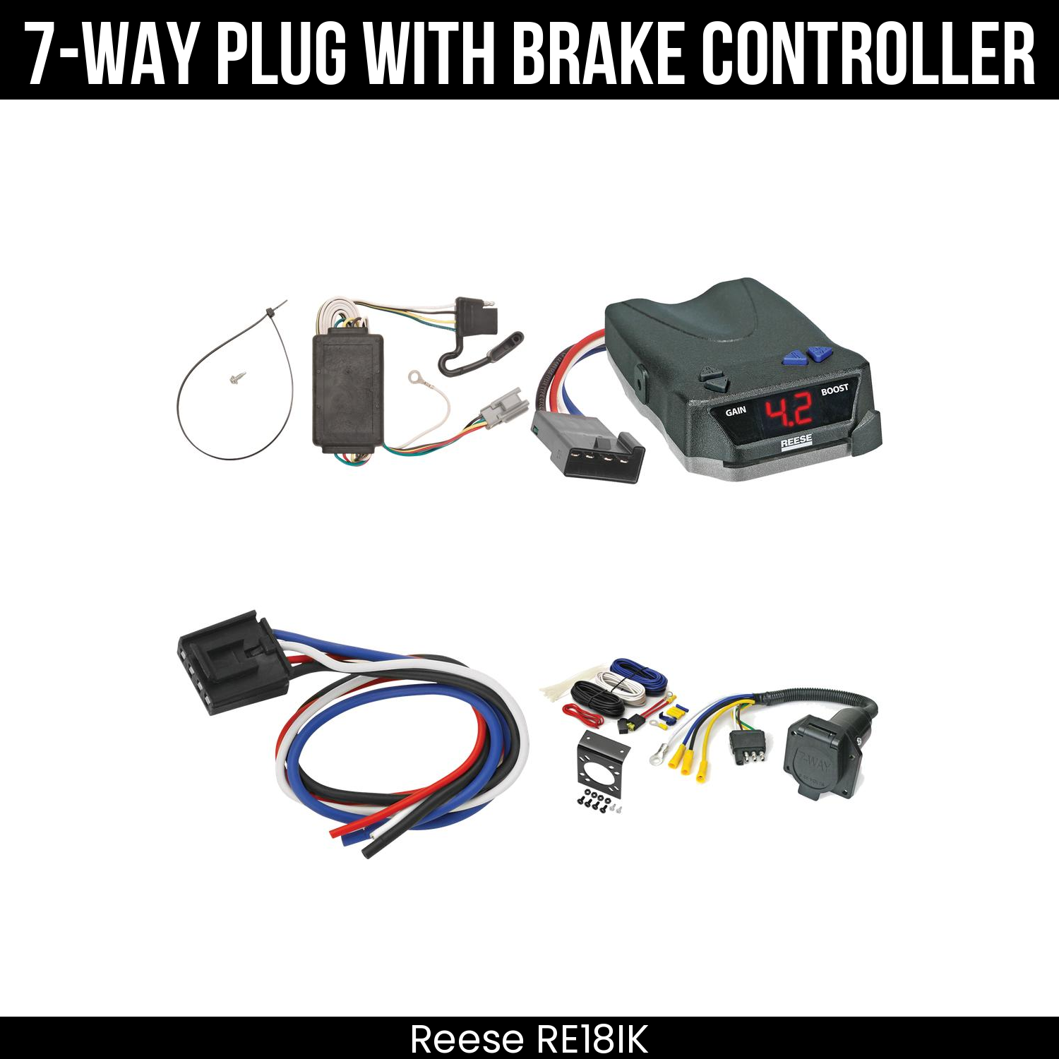 Trailer Wiring 7-Way Economy Plug w/ Bracket , Reese Brake EVN Control