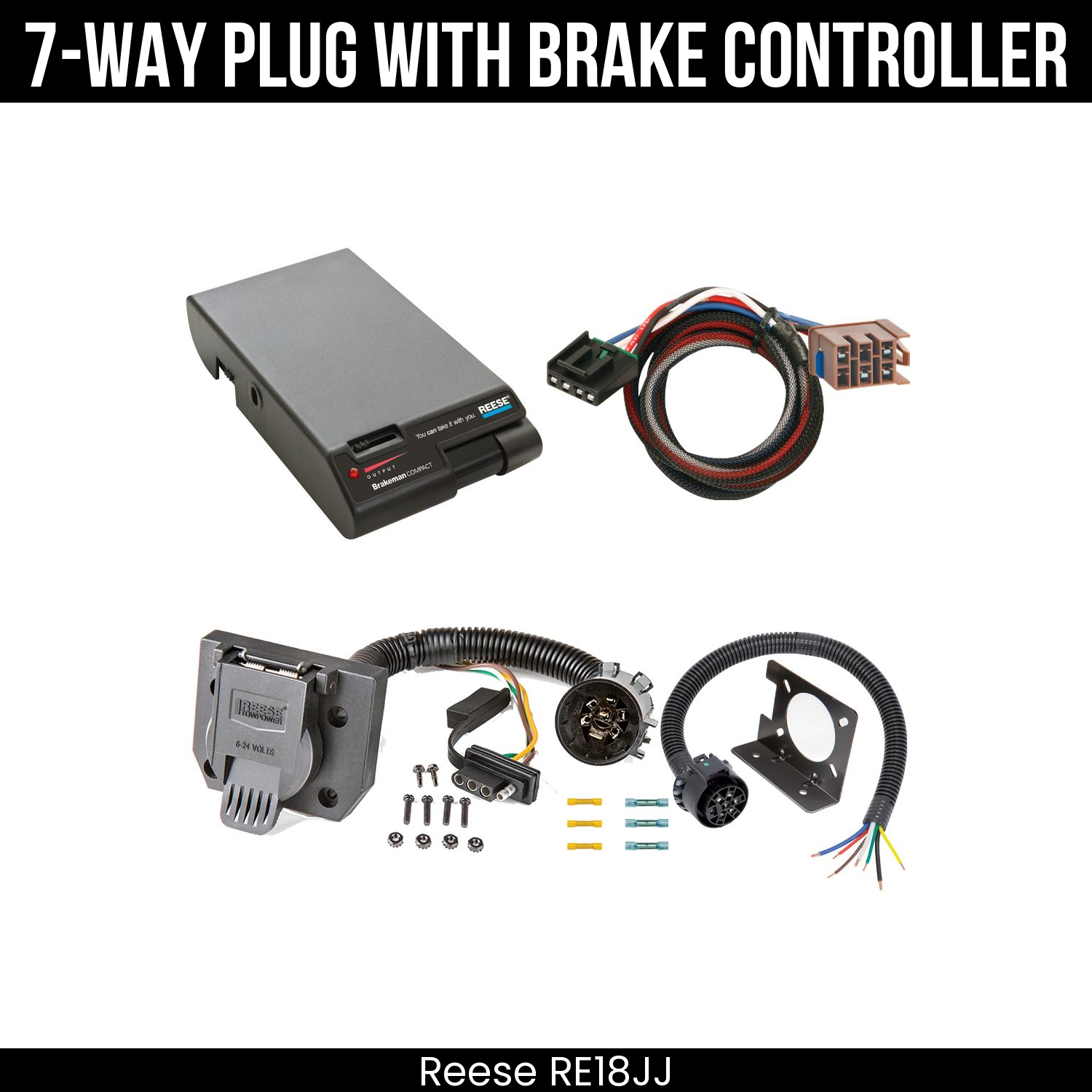 Trailer Wiring 7-Way Plug w/ Bracket , Reese Brakeman Brake Control