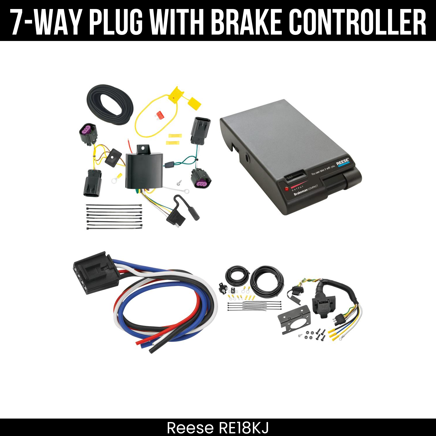 Trailer Wiring 7-Way Plug w/ Bracket , Reese Brakeman Brake Control