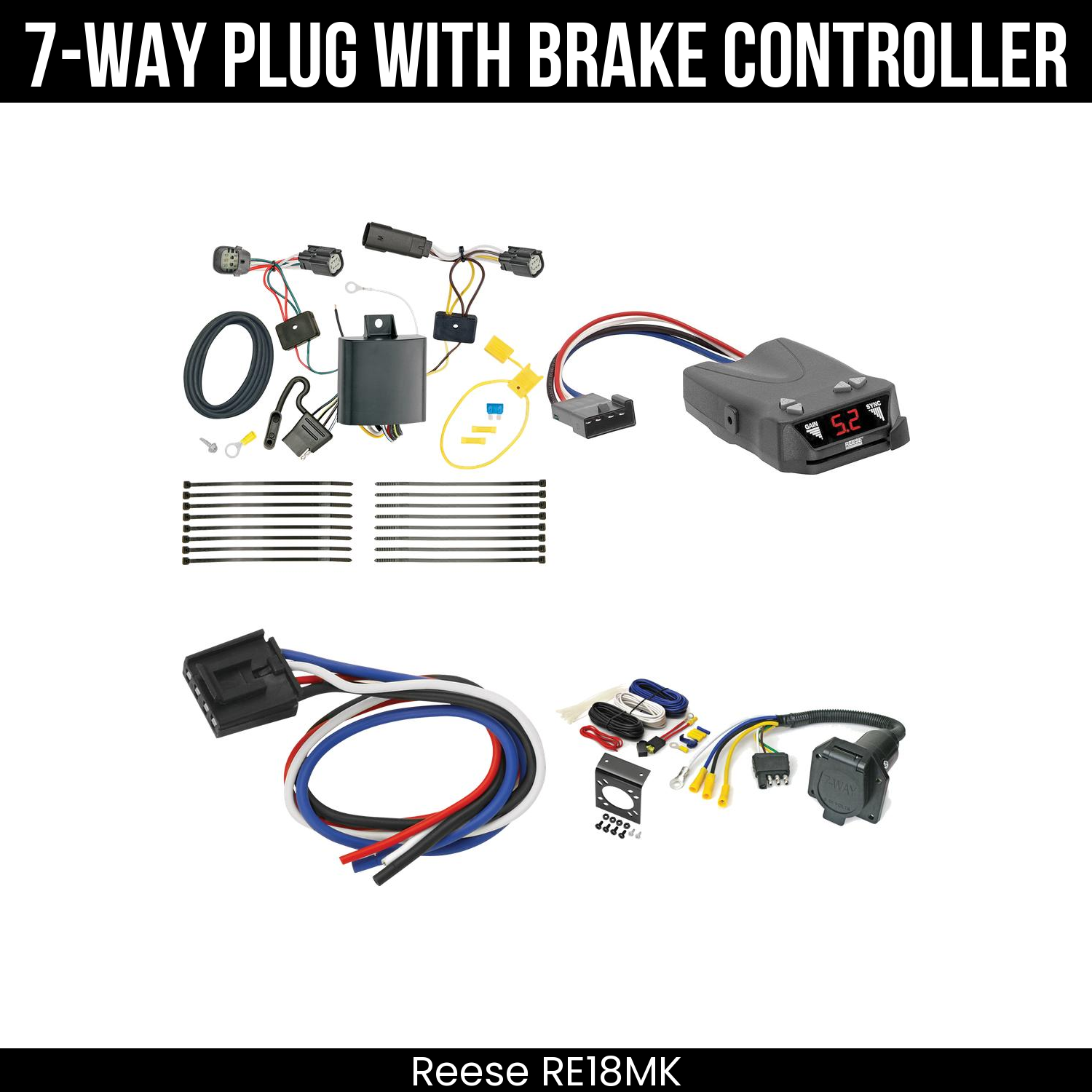 Trailer Wiring 7-Way Economy Plug w/ Bracket , Reese Brakeman IV Brake Control
