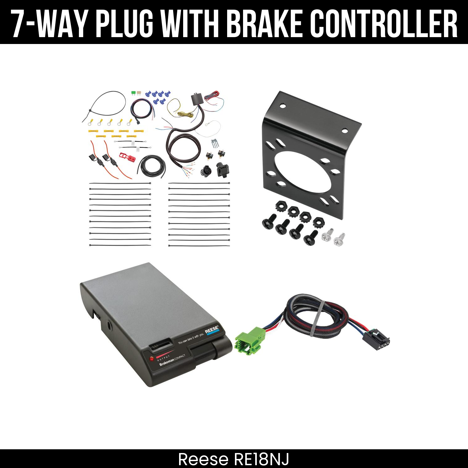 Trailer Wiring 7-Way Plug w/ Bracket , Reese Brakeman Brake Control