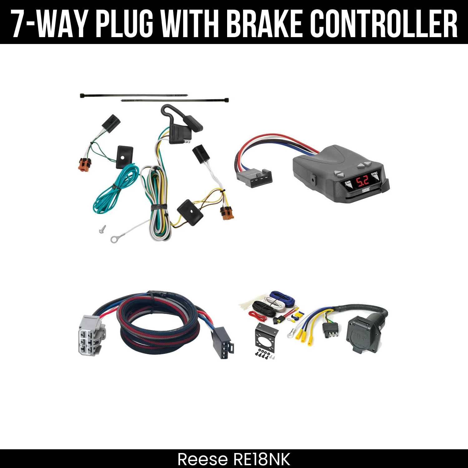 Trailer Wiring 7-Way Economy Plug w/ Bracket , Reese Brakeman IV Brake Control