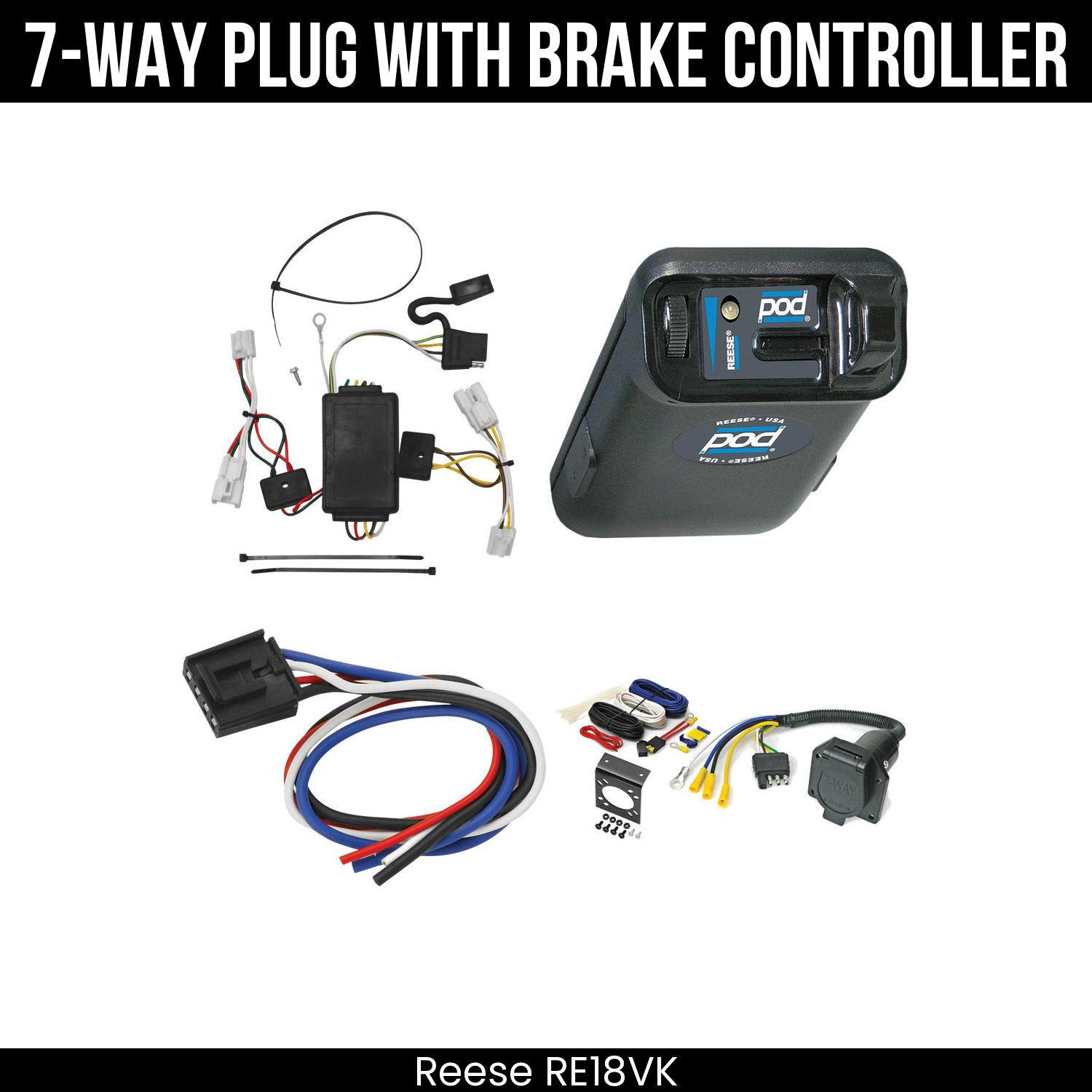 Trailer Wiring 7-Way Economy Plug w/ Bracket , Reese POD Brake Control