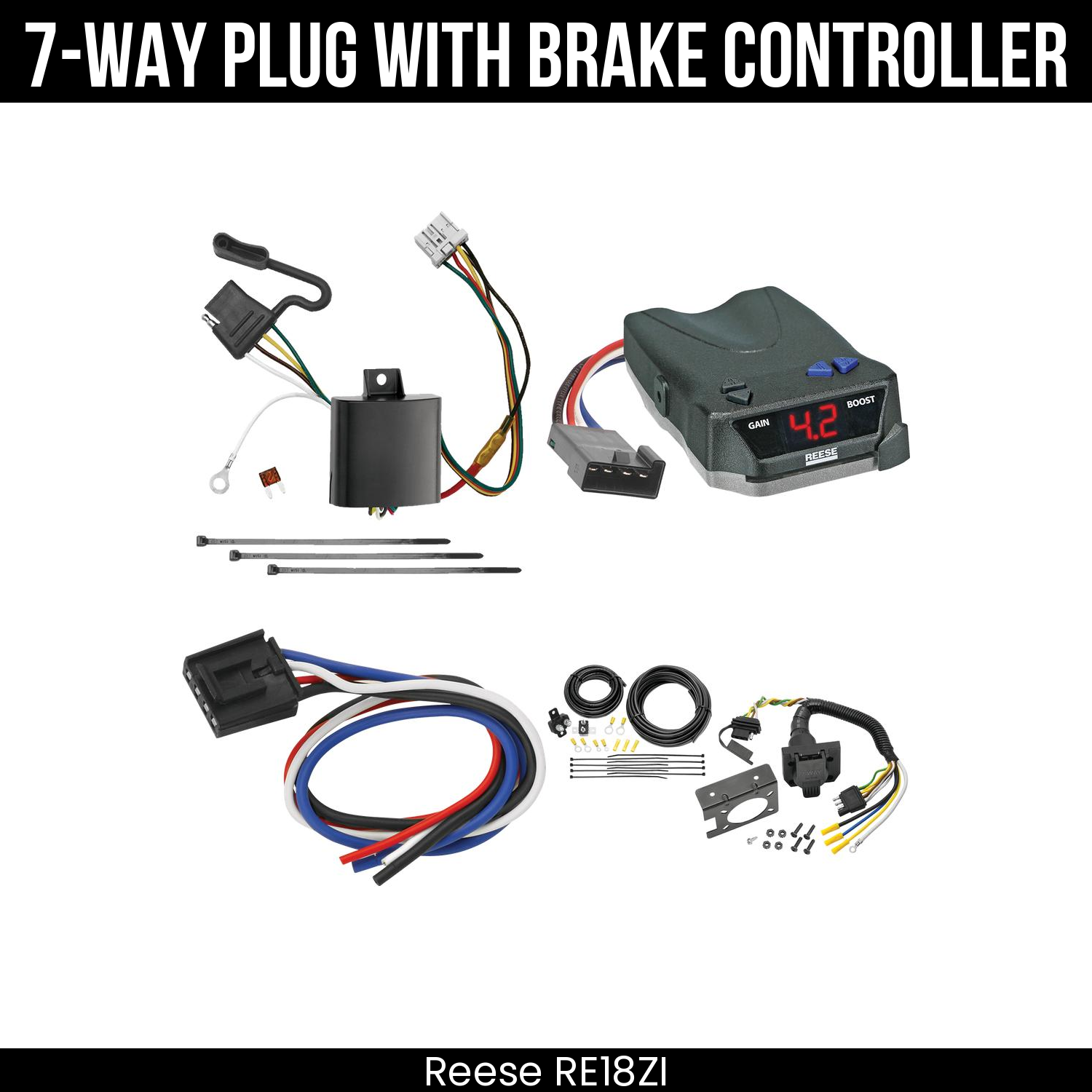 Trailer Wiring 7-Way Plug w/ Bracket , Reese Brake EVN Control