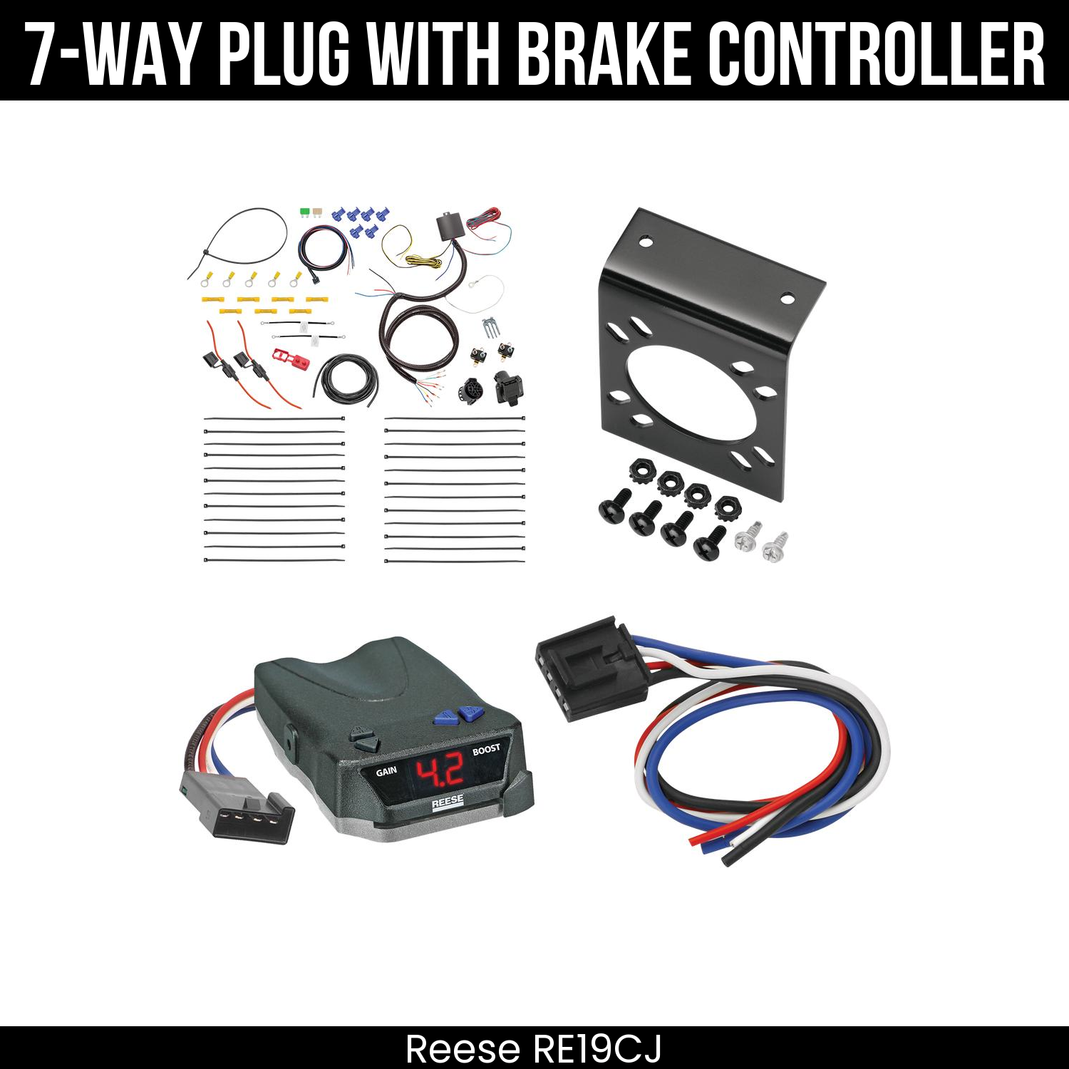 Trailer Wiring 7-Way Plug w/ Bracket , Reese Brake EVN Control