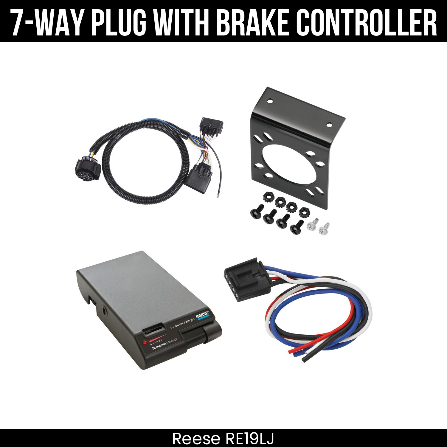 Trailer Wiring 7-Way Plug w/ Bracket , Reese Brakeman Brake Control