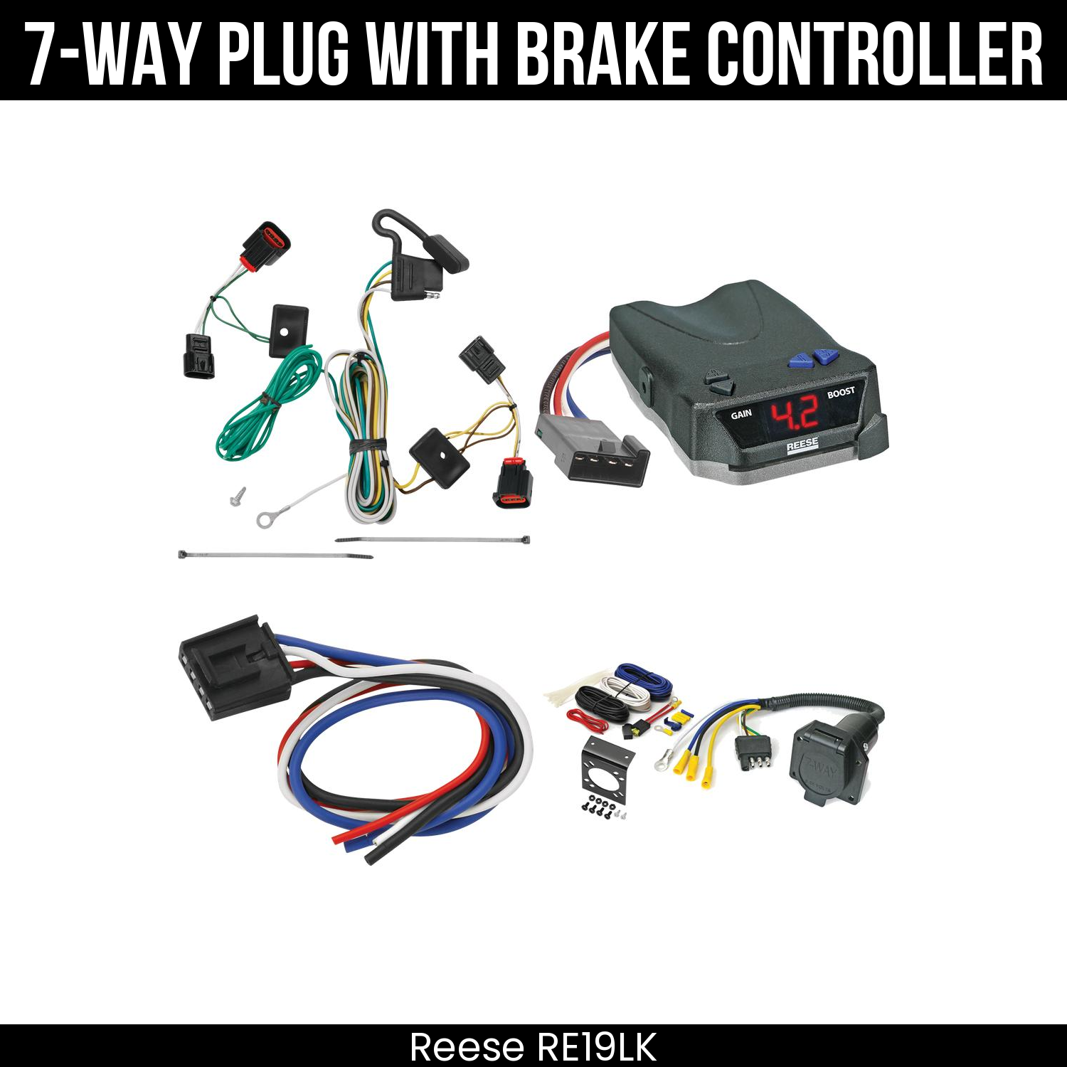 Trailer Wiring 7-Way Economy Plug w/ Bracket , Reese Brake EVN Control
