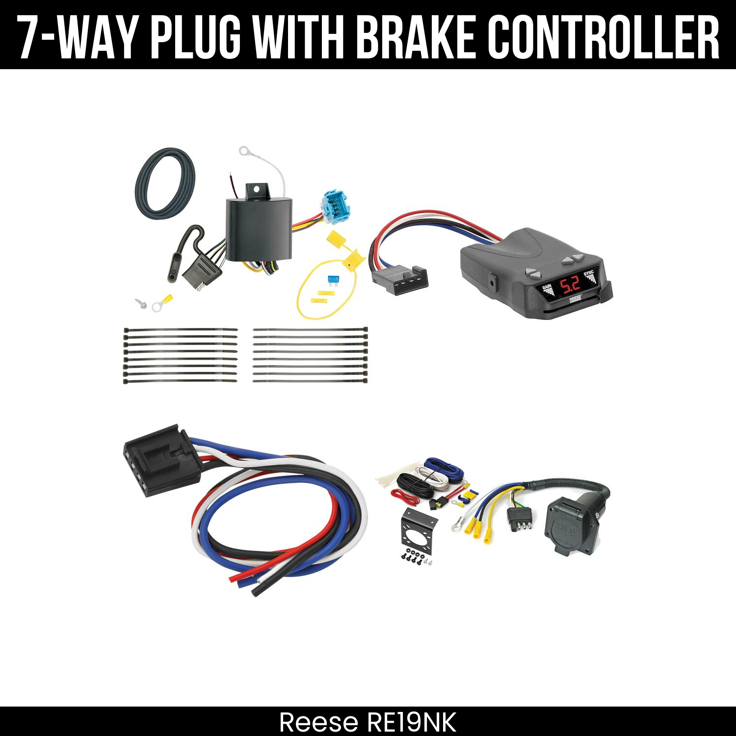 Trailer Wiring 7-Way Economy Plug w/ Bracket , Reese Brakeman IV Brake Control
