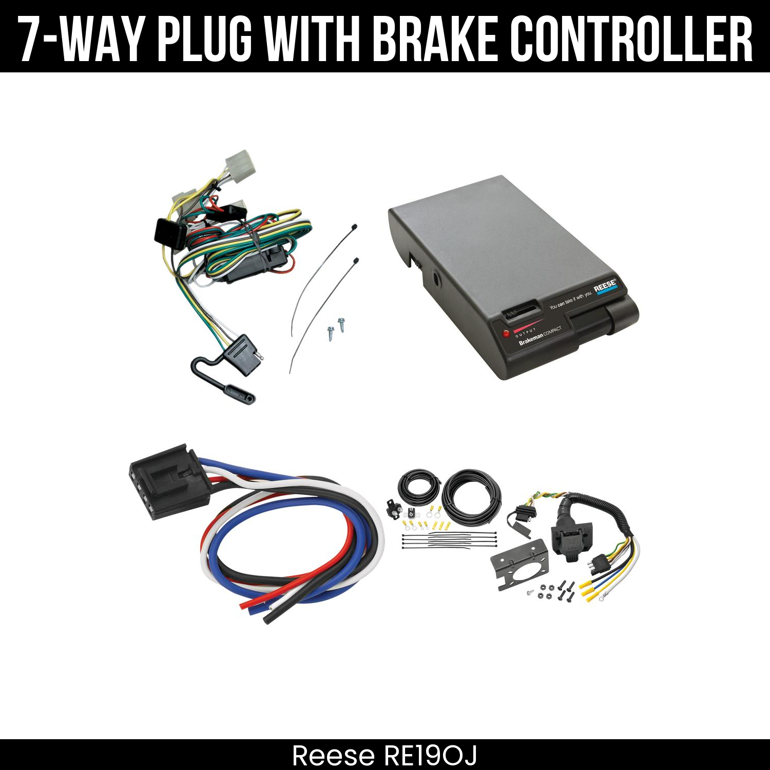 Trailer Wiring 7-Way Plug w/ Bracket , Reese Brakeman Brake Control