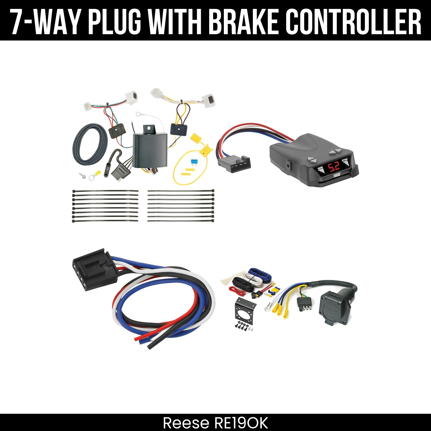 Trailer Wiring 7-Way Economy Plug w/ Bracket , Reese Brakeman IV Brake Control