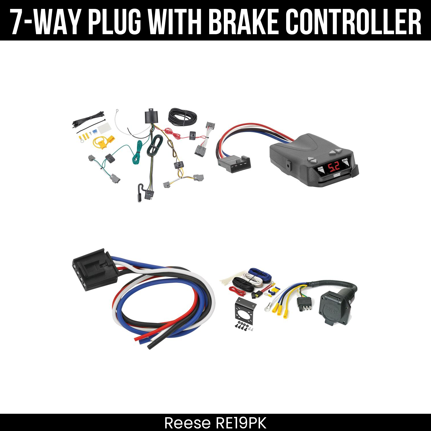 Trailer Wiring 7-Way Economy Plug w/ Bracket , Reese Brakeman IV Brake Control