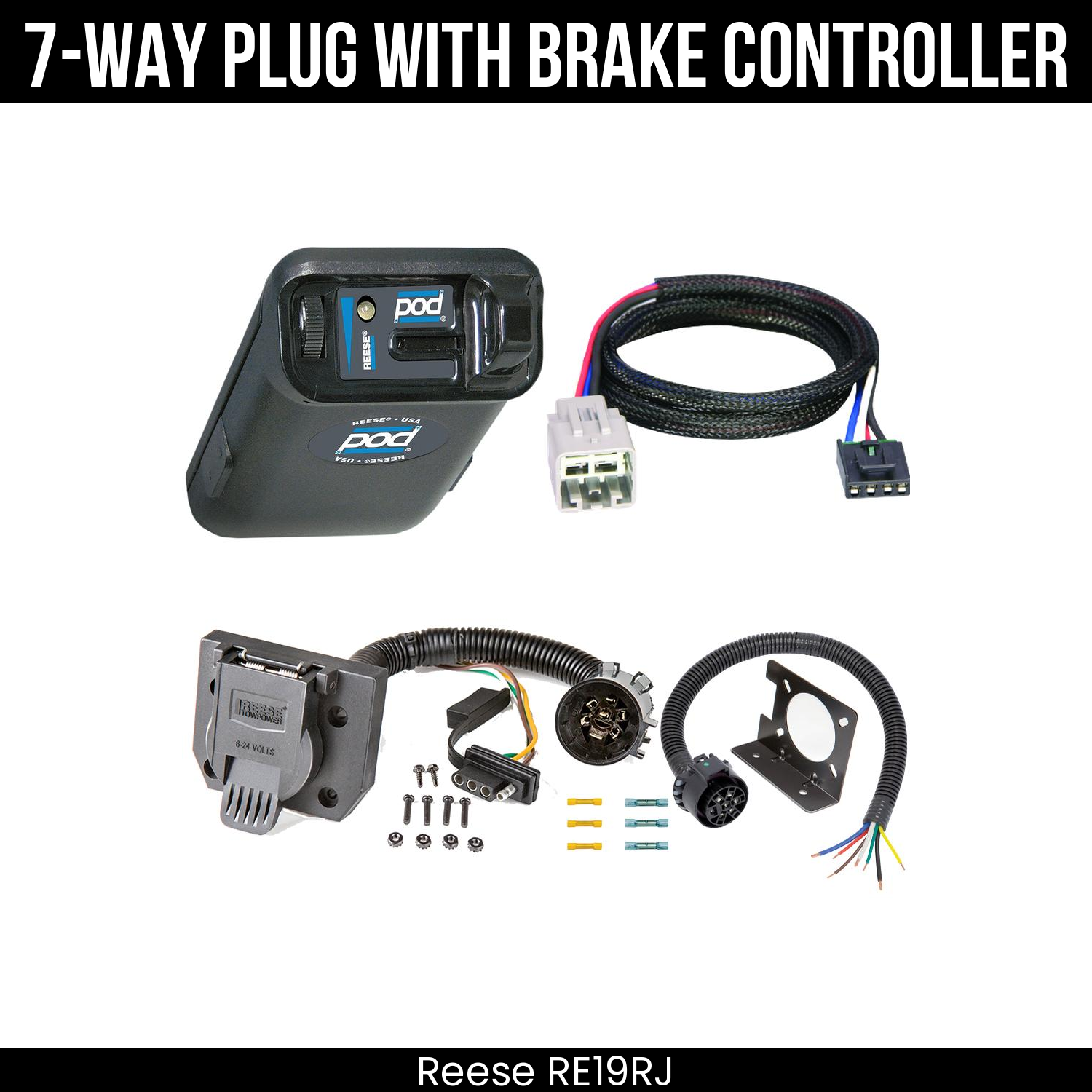 Trailer Wiring 7-Way Plug w/ Bracket , Reese POD Brake Control
