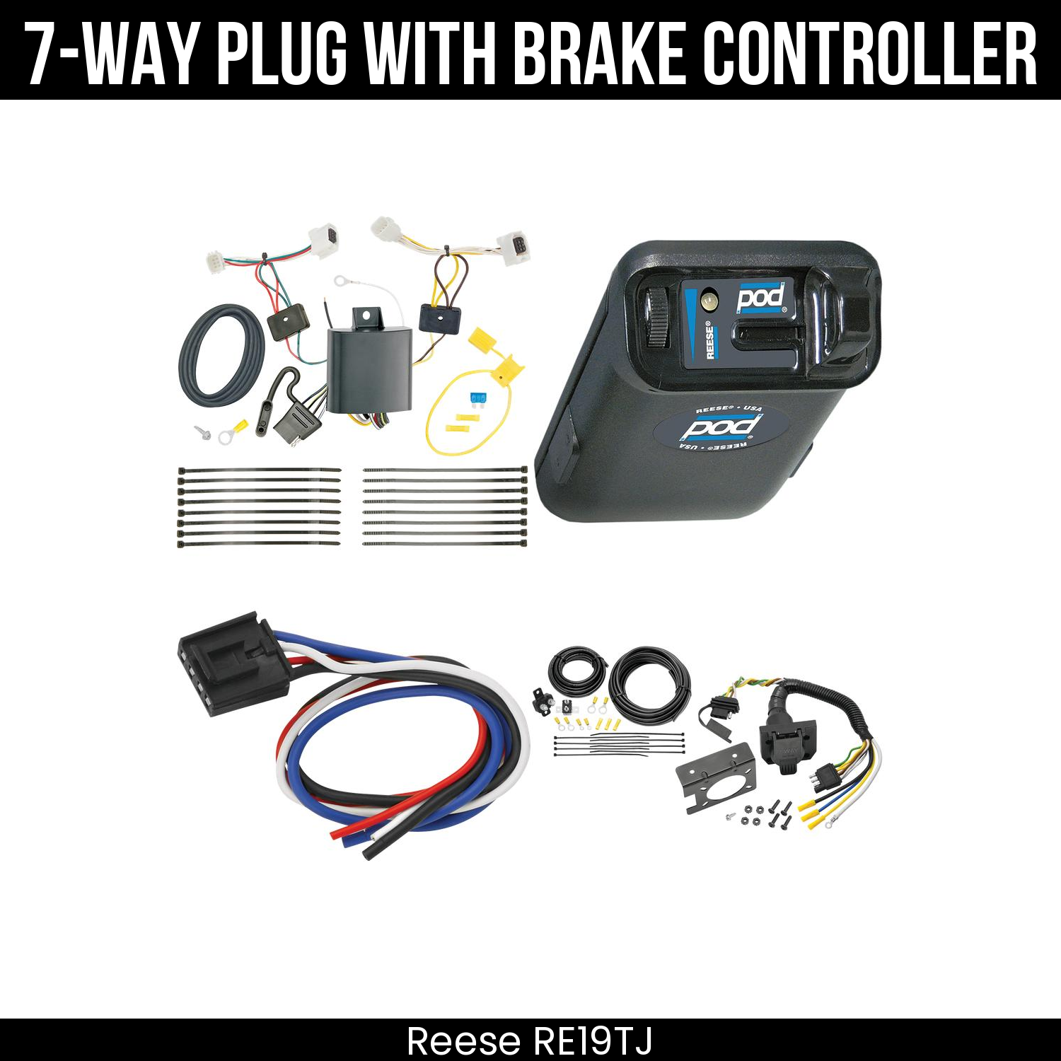 Trailer Wiring 7-Way Plug w/ Bracket , Reese POD Brake Control