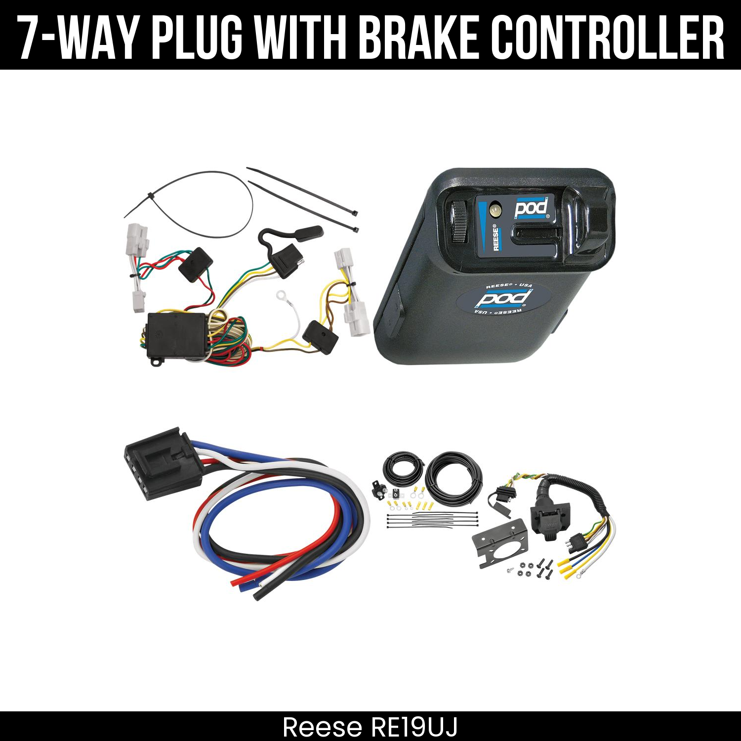 Trailer Wiring 7-Way Plug w/ Bracket , Reese POD Brake Control