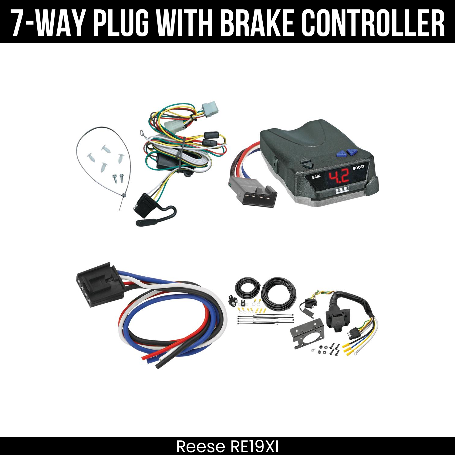 Trailer Wiring 7-Way Plug w/ Bracket , Reese Brake EVN Control