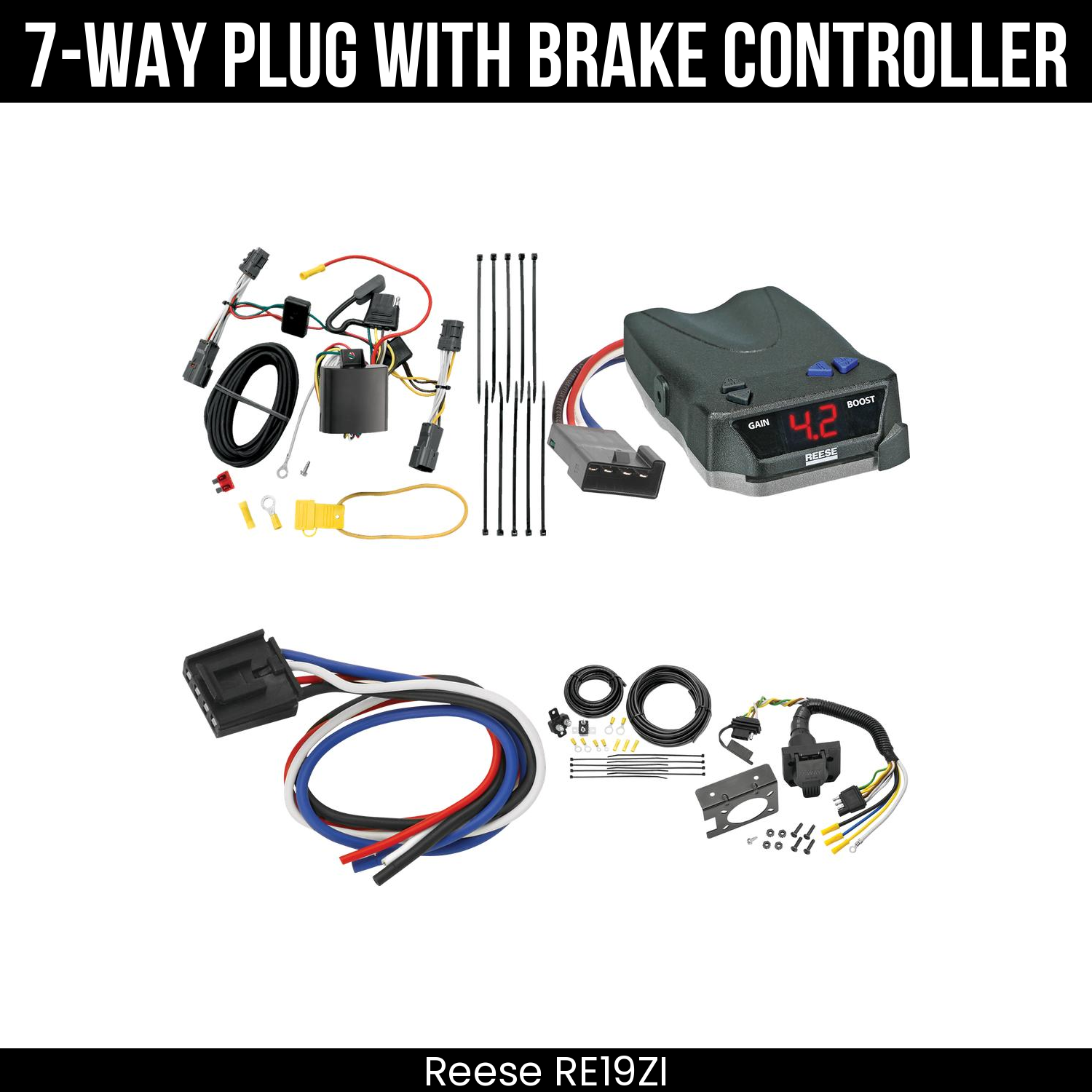 Trailer Wiring 7-Way Plug w/ Bracket , Reese Brake EVN Control