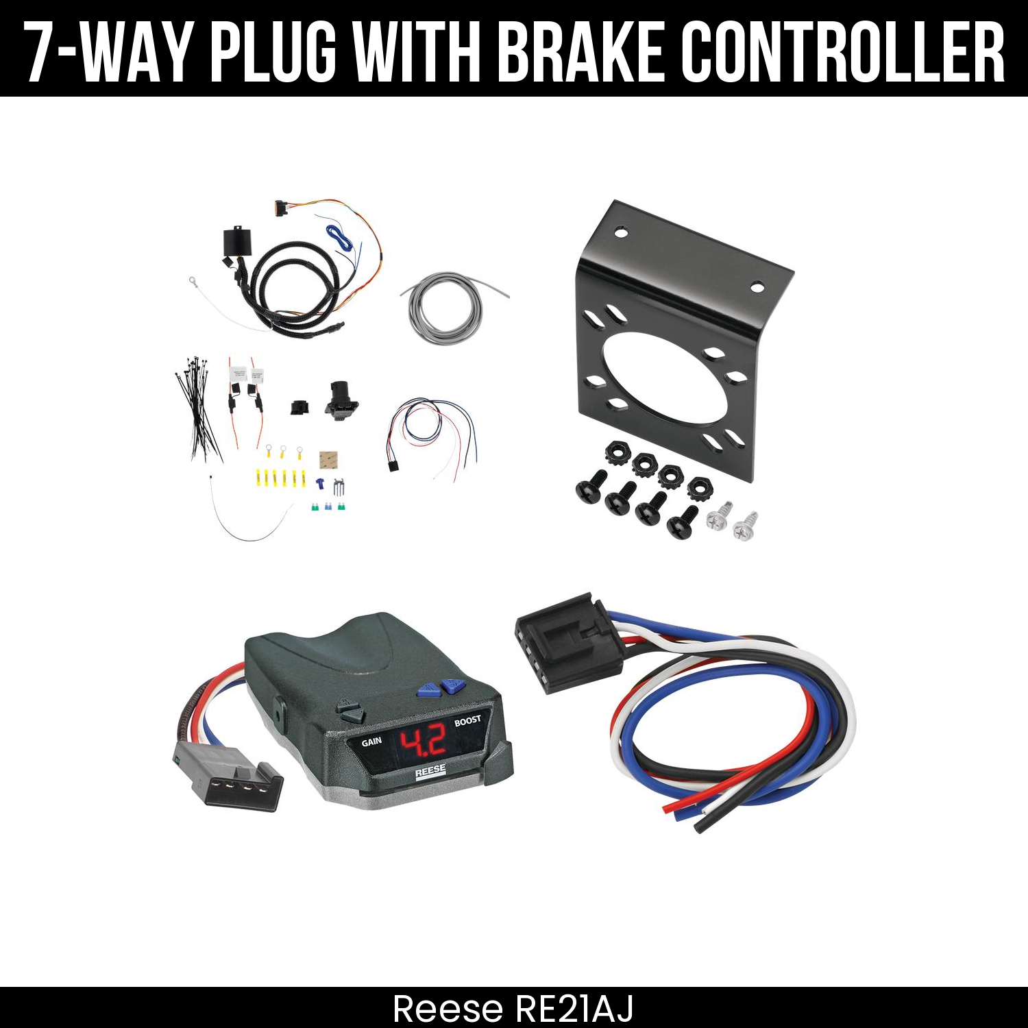 Trailer Wiring 7-Way Plug w/ Bracket , Reese Brake EVN Control