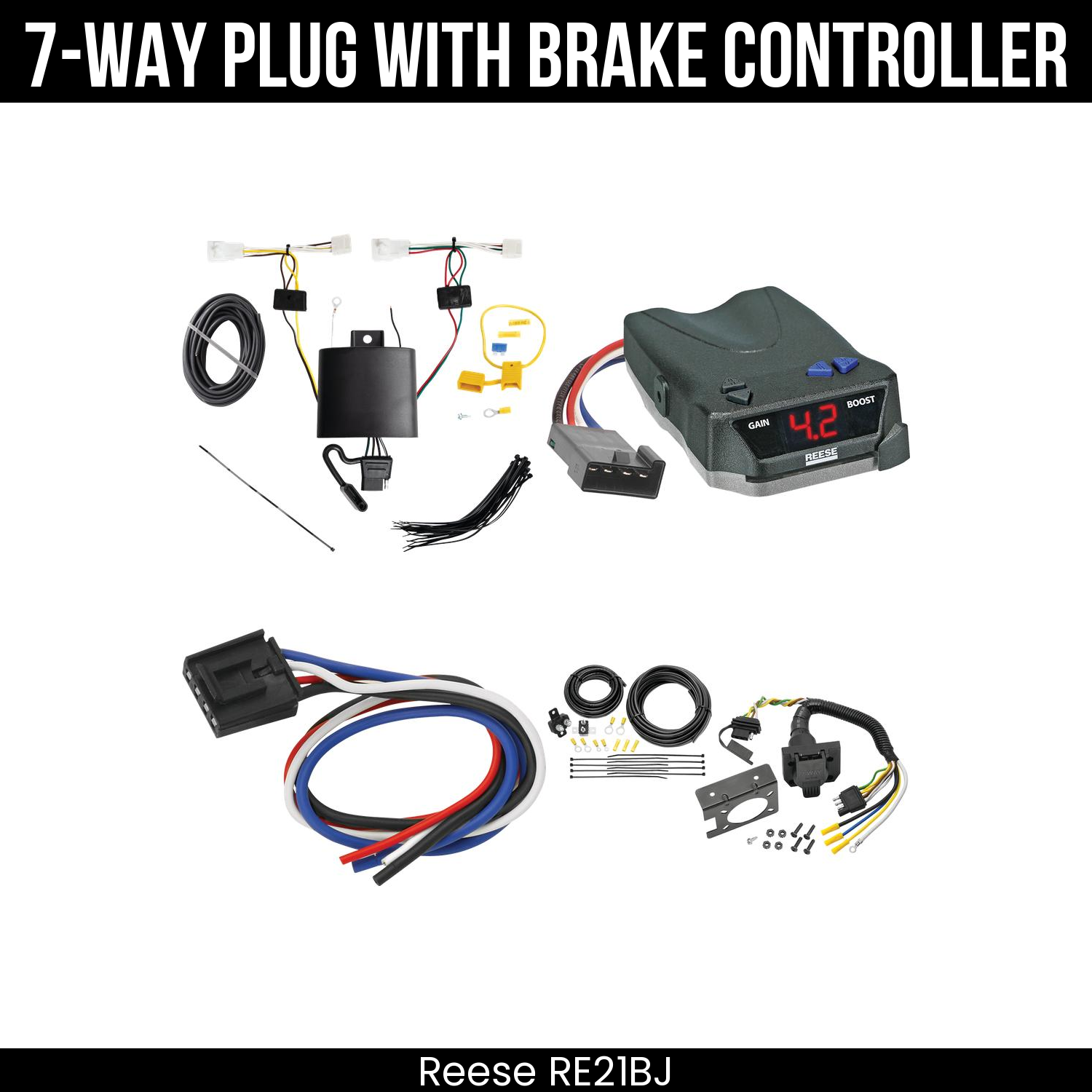 Trailer Wiring 7-Way Plug w/ Bracket , Reese Brake EVN Control