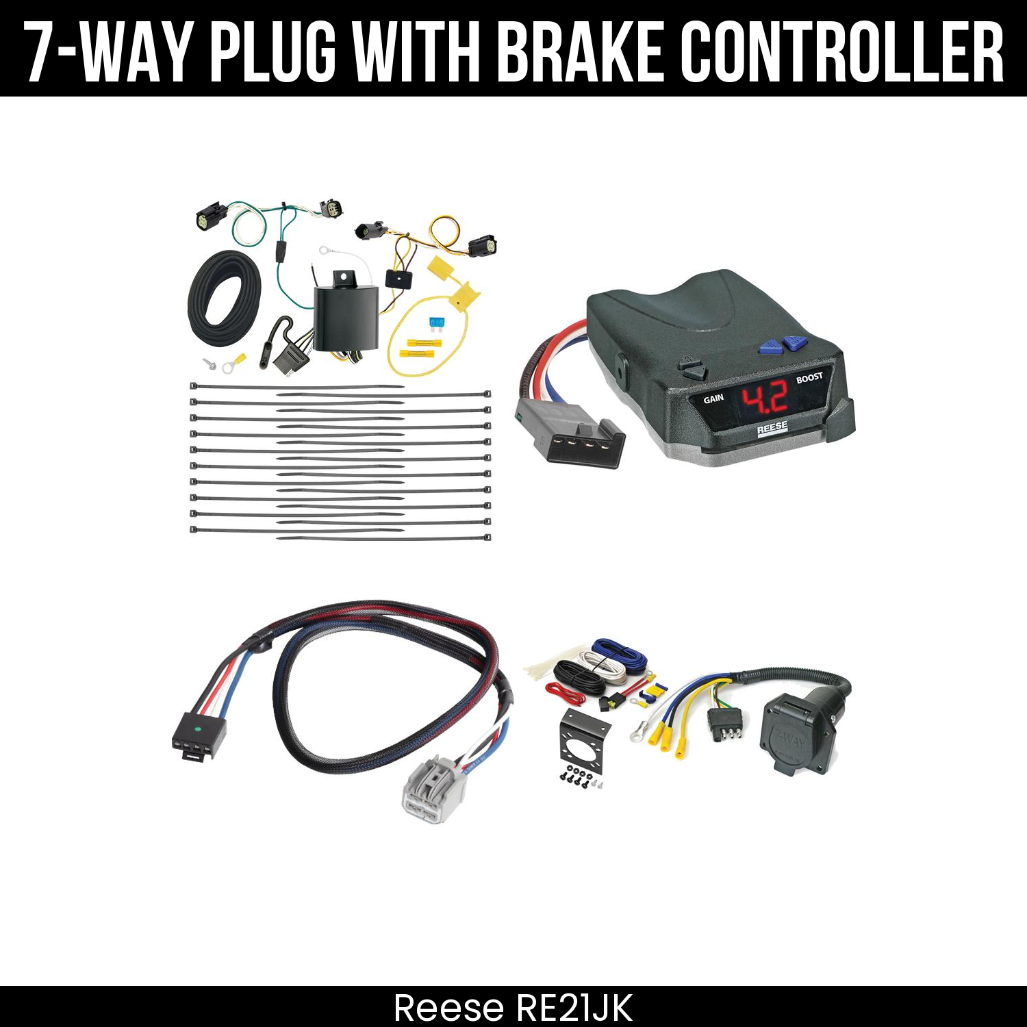 Trailer Wiring 7-Way Economy Plug w/ Bracket , Reese Brake EVN Control